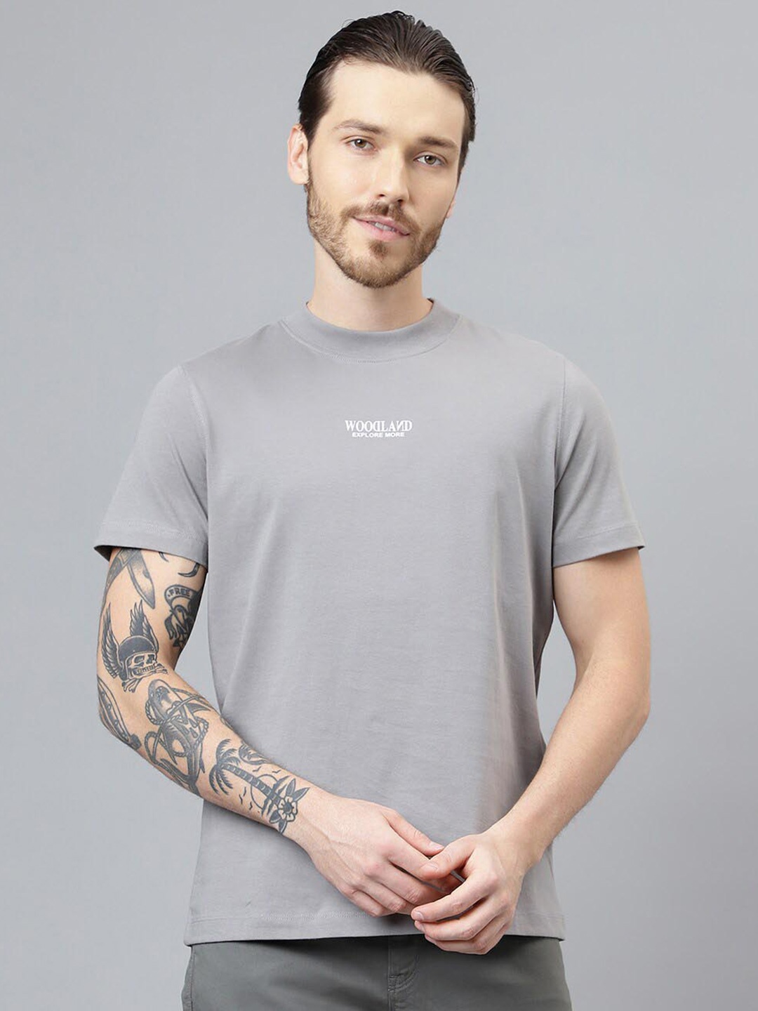 

Woodland Typography Printed Pure Organic Cotton T-shirt, Grey