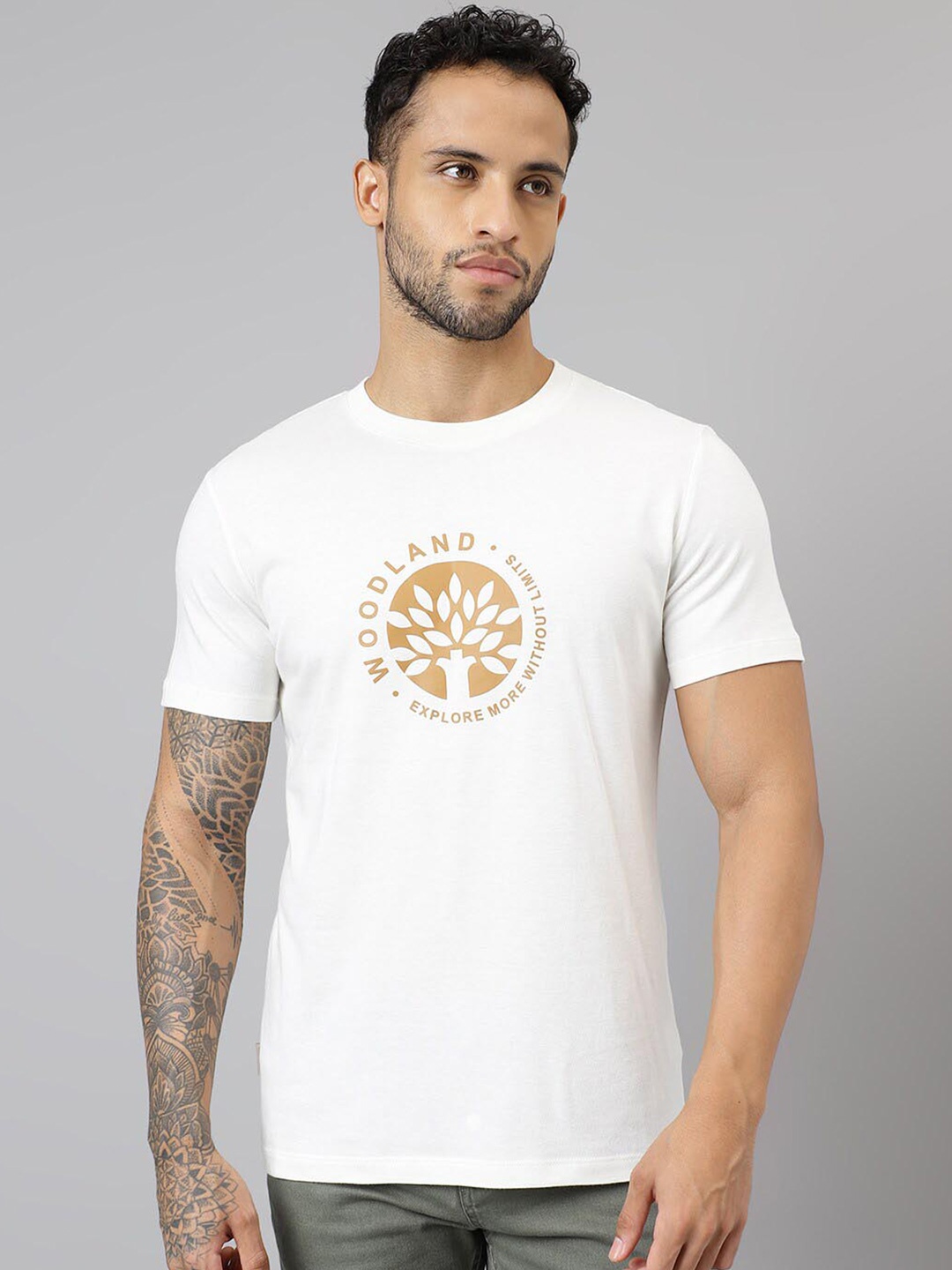 

Woodland Typography Printed LyocellCotton T-shirt, White