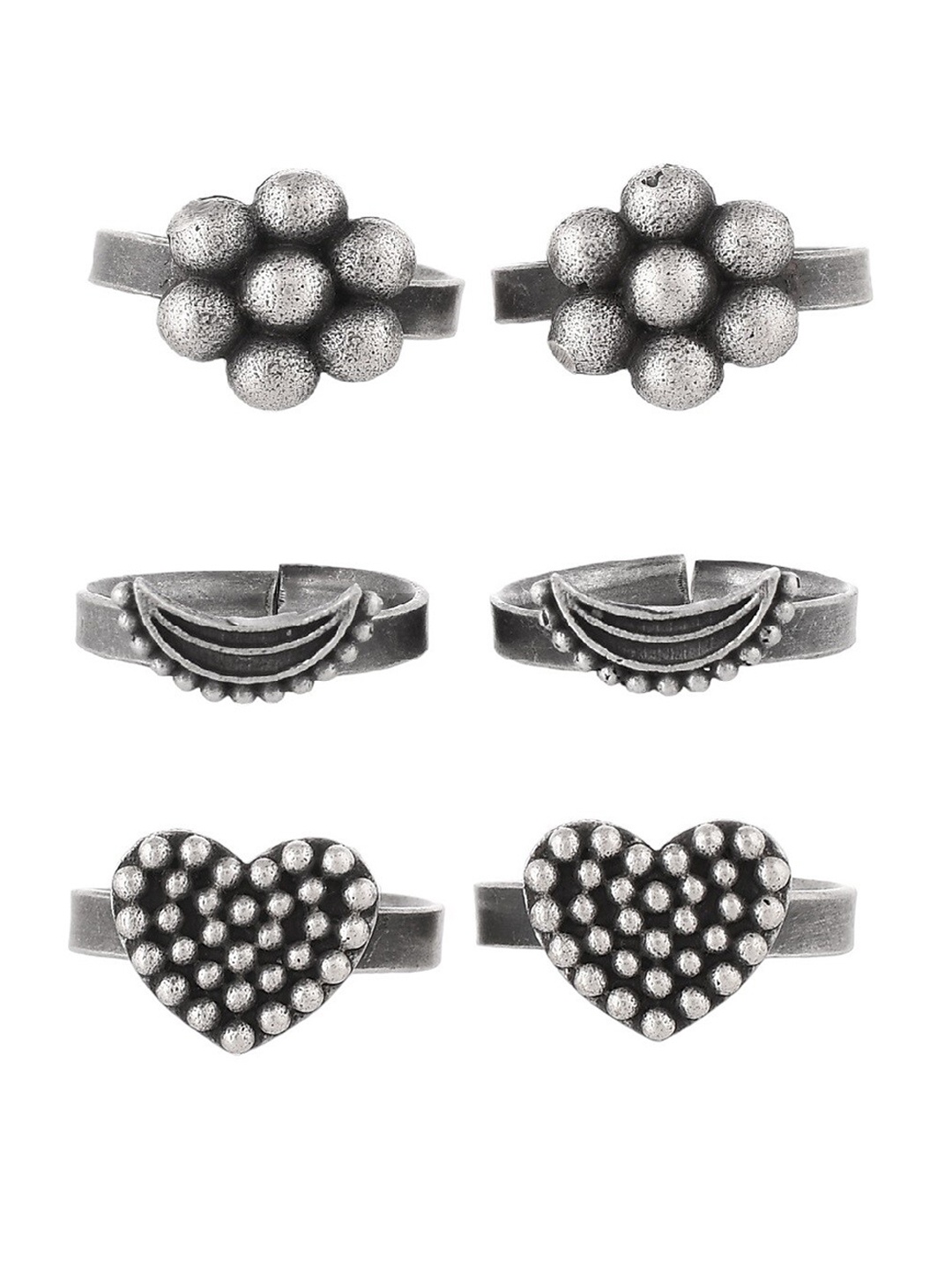 

Infuzze Set Of 6 Silver Plated Oxidized Adjustable Toe Rings