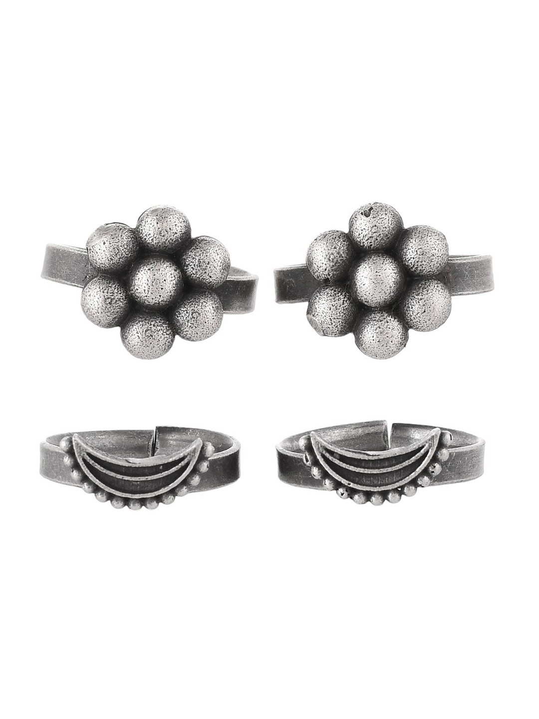 

Infuzze Set Of 4 Silver Plated Oxidized Adjustable Toe Rings
