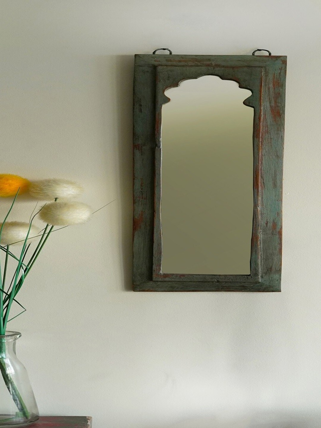 

Artisans Rose Green Old Vintage Rectangular Wooden Frame Wall Mirror