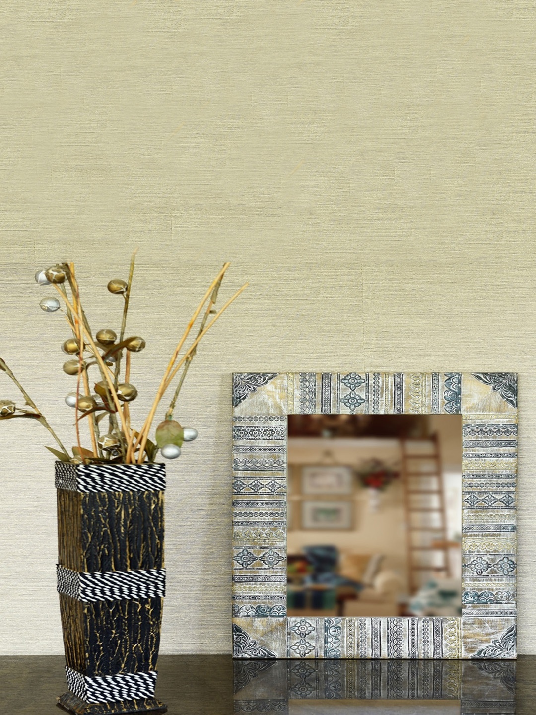 

Artisans Rose Grey & Beige Iola Textured Rectangular Wooden Wall Mirror