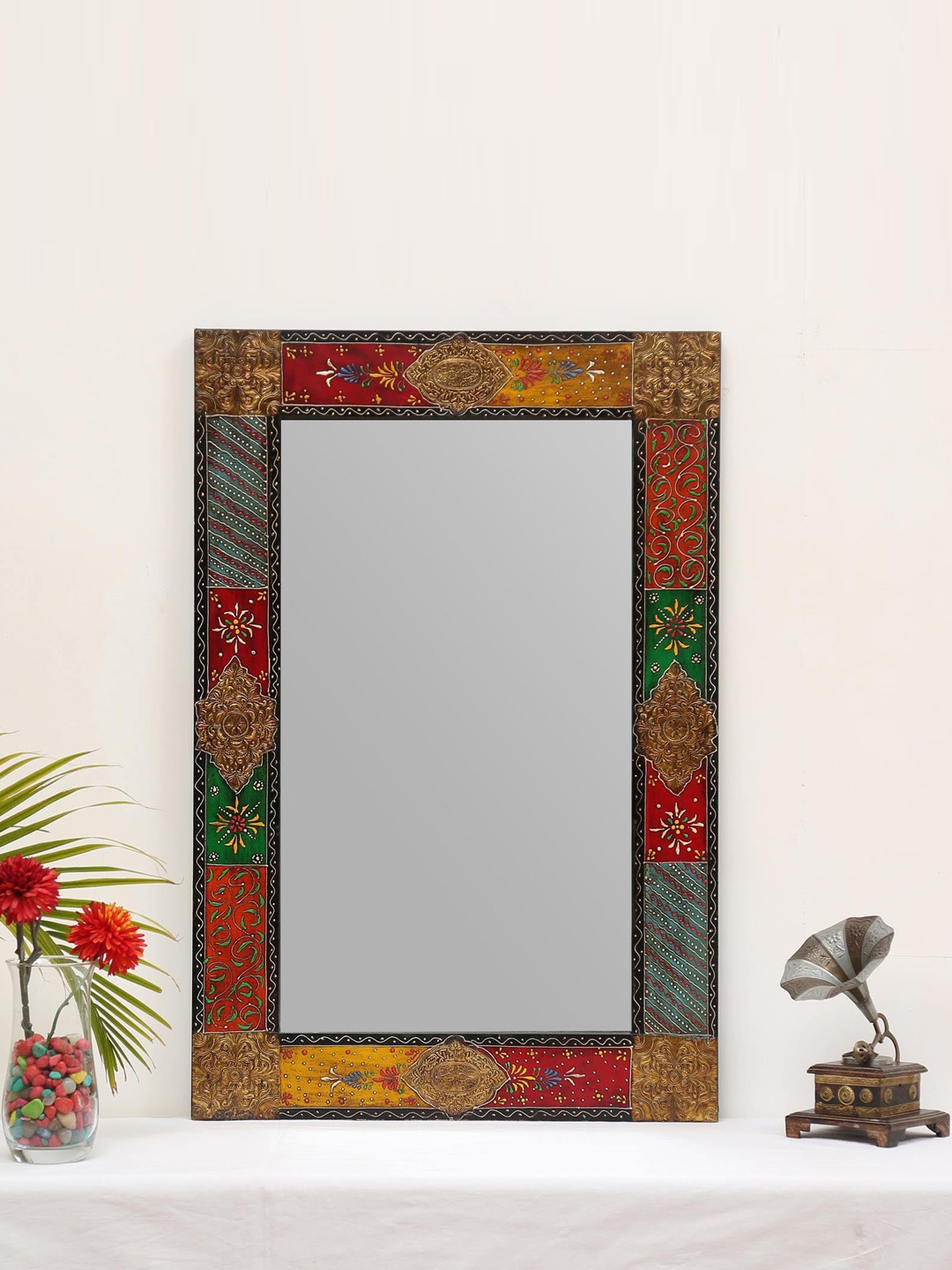 

Artisans Rose Red & Orange Reflections Of Rajasthan Printed Wooden Frame Wall Mirror