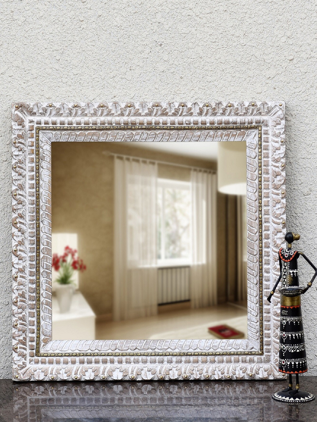 

Artisans Rose White & Beige Textured Rectangular Wooden Kalypso Wall Mirror
