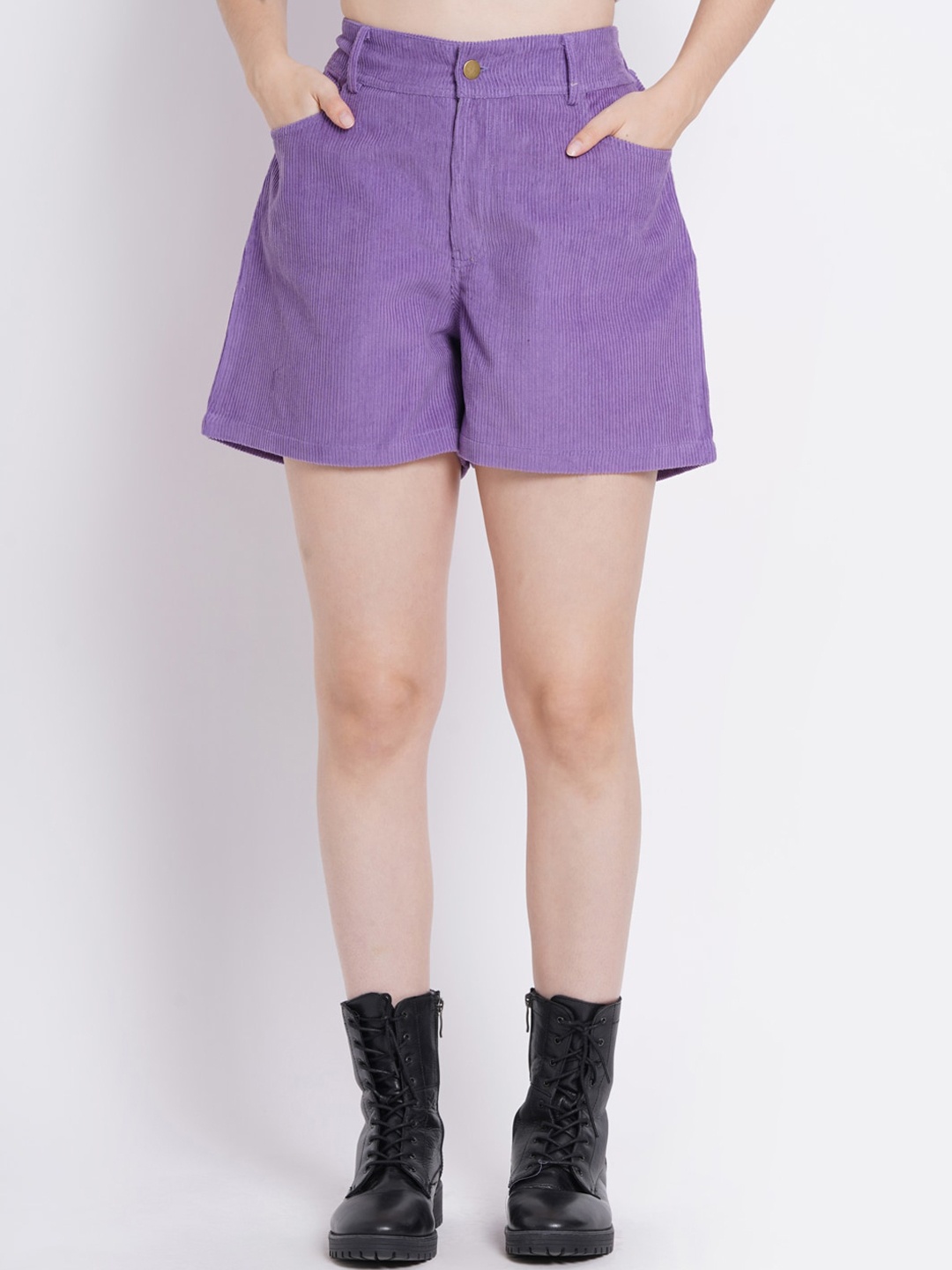 

SUMAVI-FASHION Women High-Rise Corduroy Organic Cotton Shorts, Purple