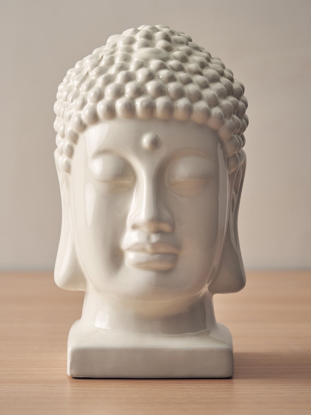 

Pure Home and Living White Ceramic Buddha Head With Base Ceramic Showpiece