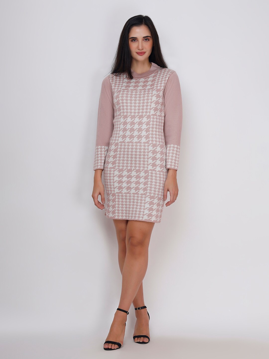 

Chemistry Geometric Self Designed Acrylic Sheath Dress, Pink