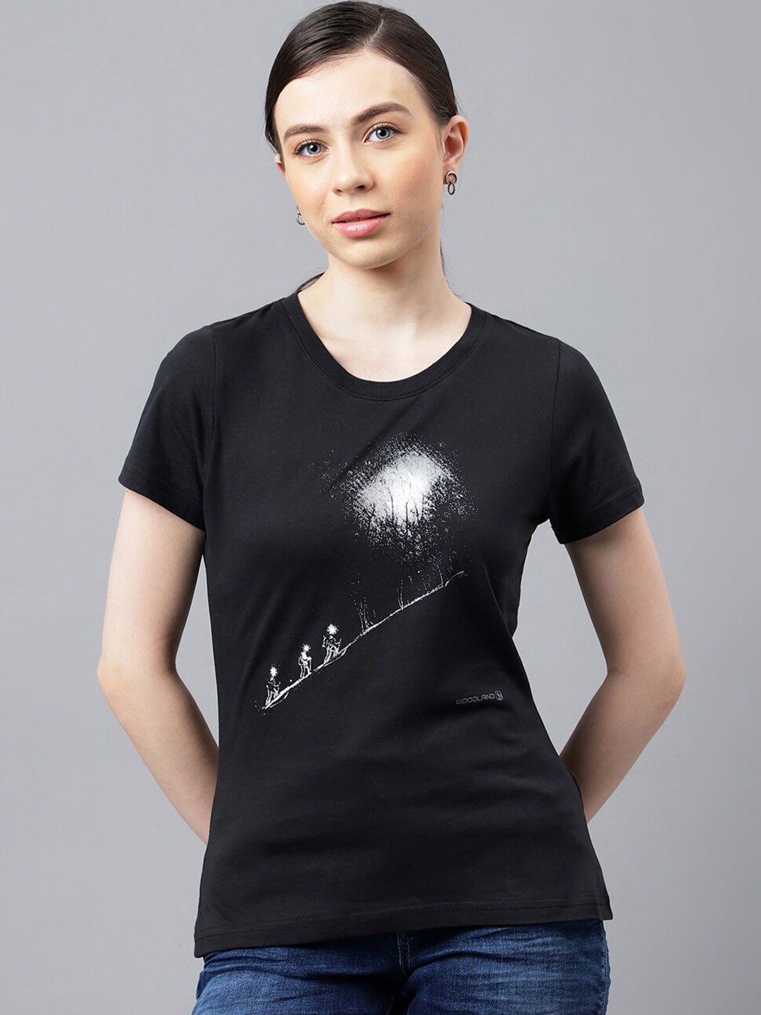 

Woodland Graphic Printed Pure Cotton T-shirt, Black