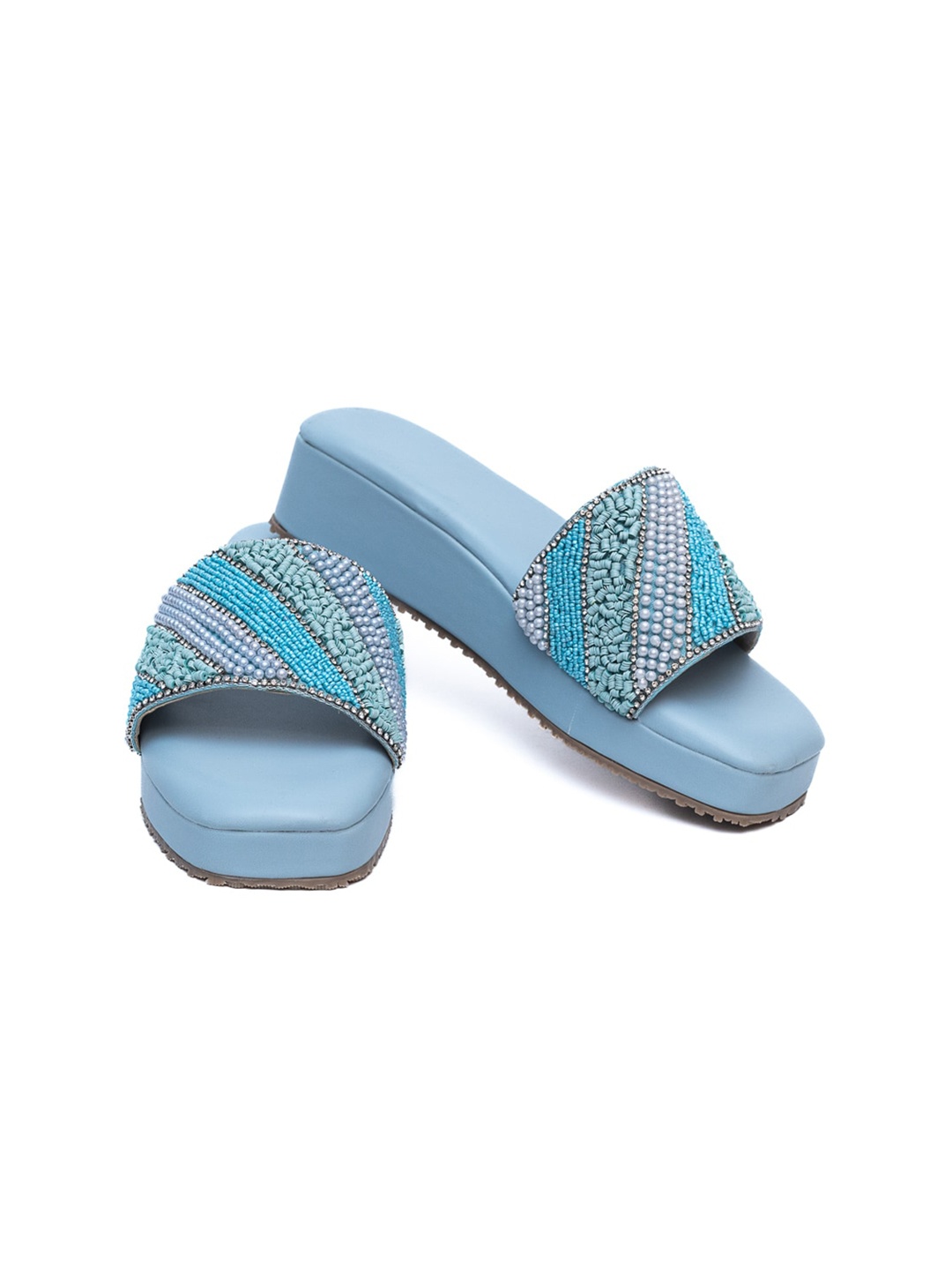 

Dapper Feet-Fancy Nancy Embellished Open Toe Flatform Heels, Blue
