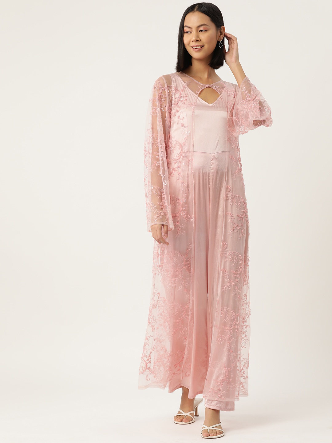 

Simaaya Solid Basic Jumpsuit with Shrug, Pink