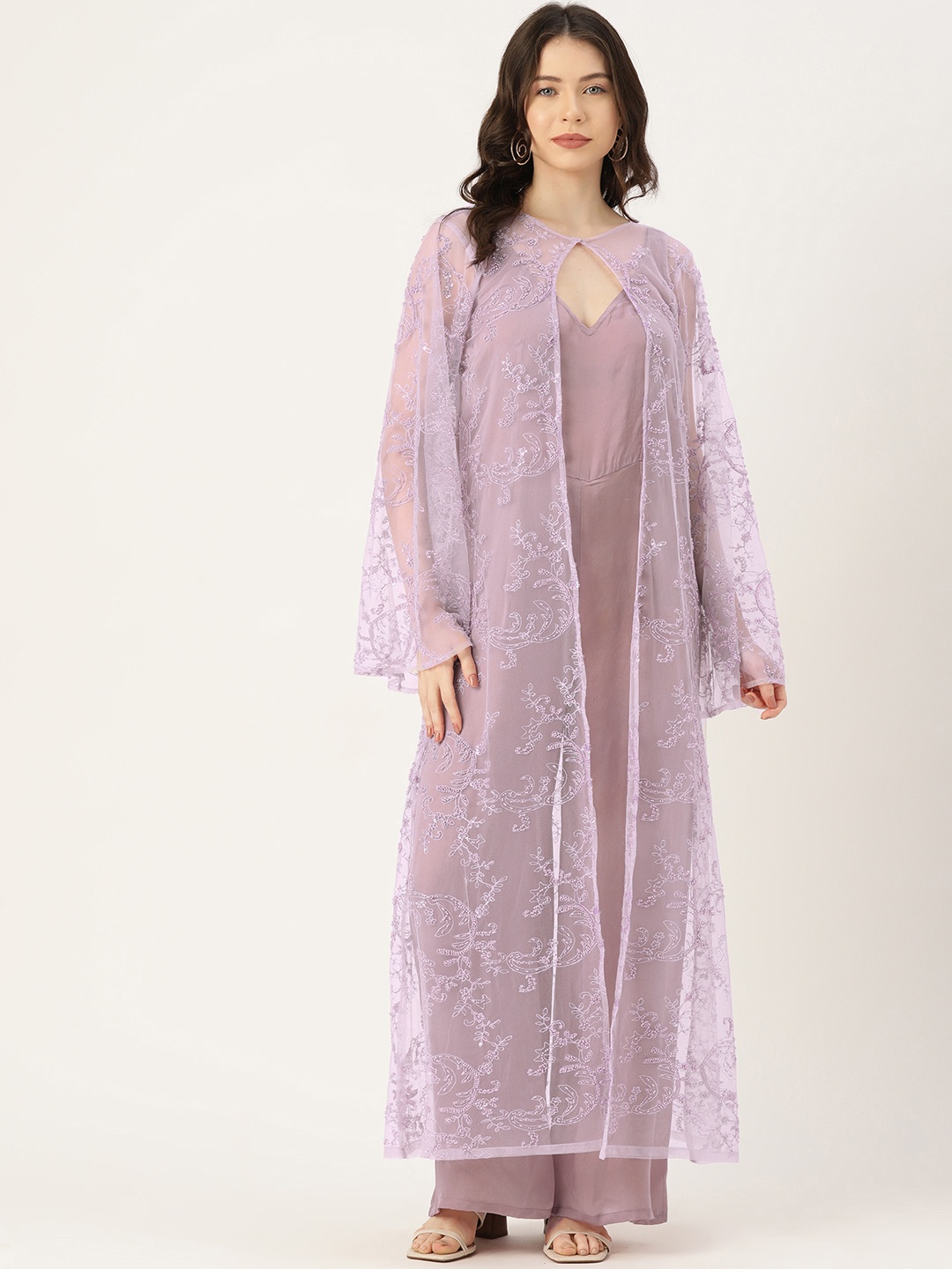 

Simaaya Self Design Embellished Basic Jumpsuit, Lavender