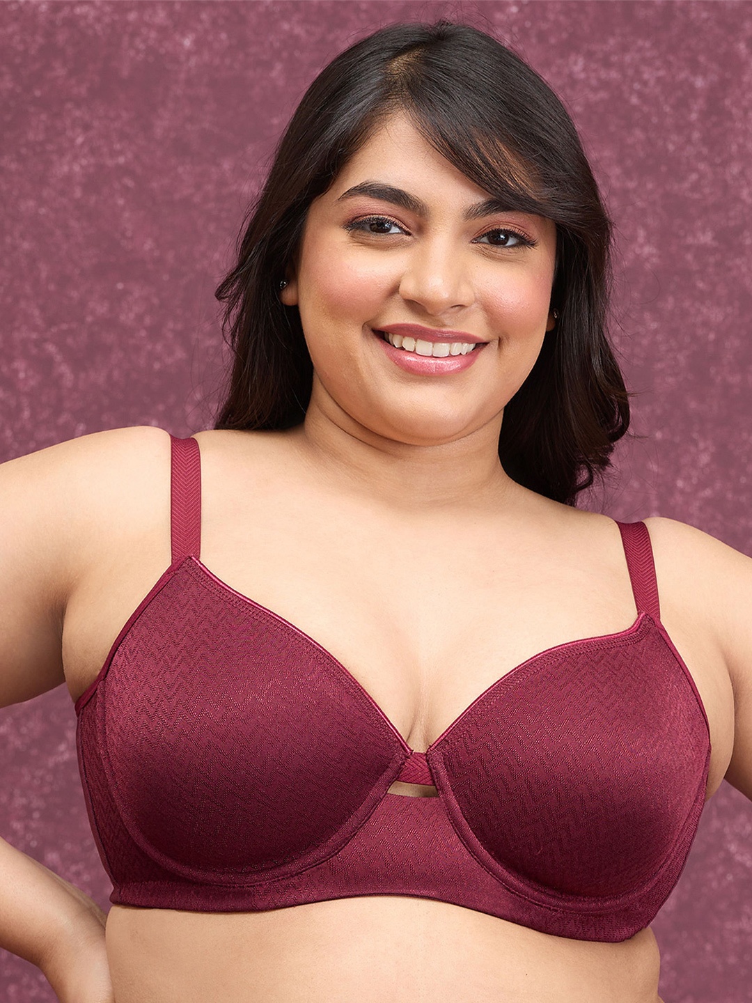 

Nykd Women Luxe Jacquard Minimiser Bra -Maroon (NYB231)