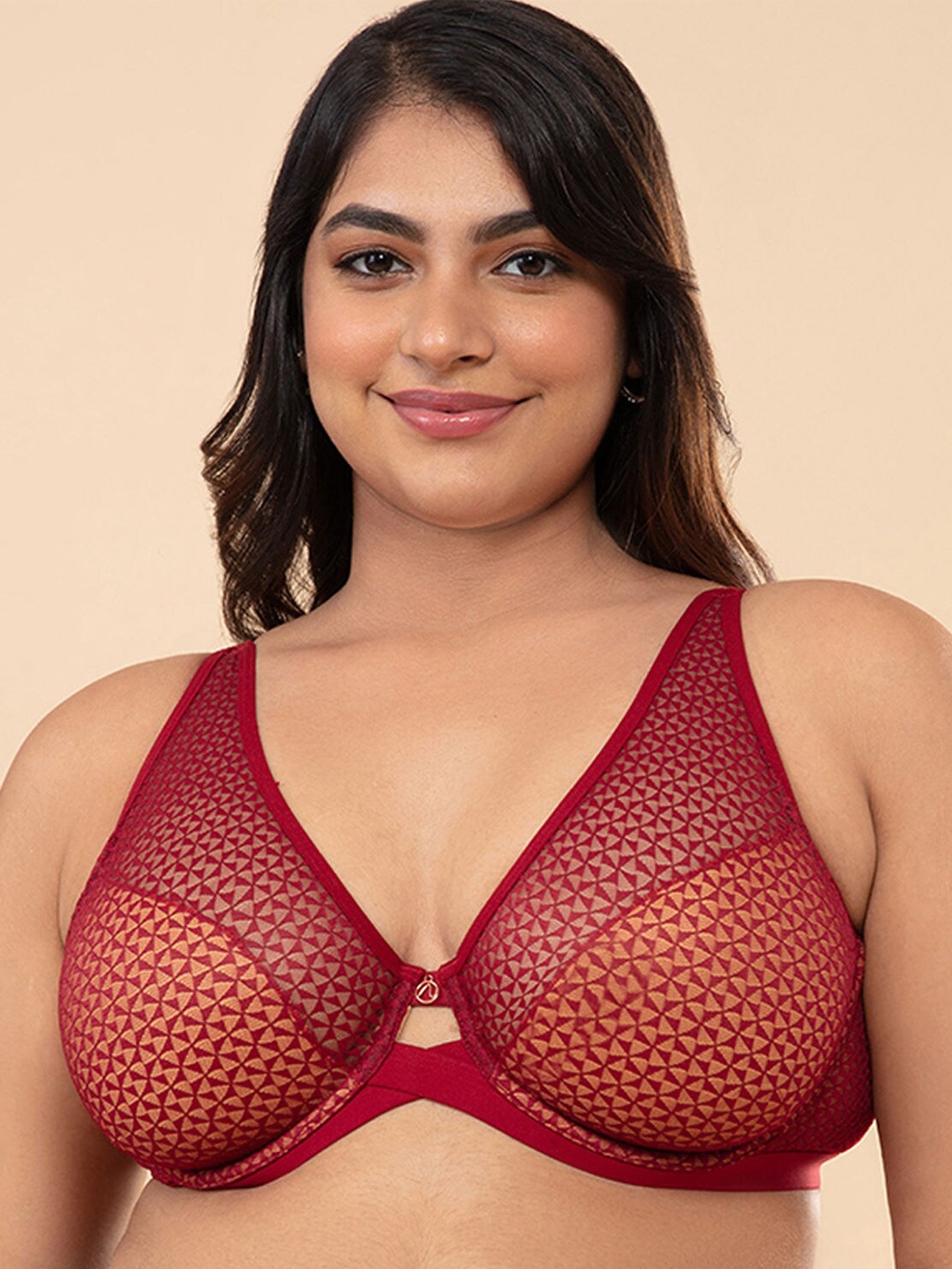 

Nykd Plus Size Self Designed Minimizer Bra Full Coverage Underwired Non Padded, Red