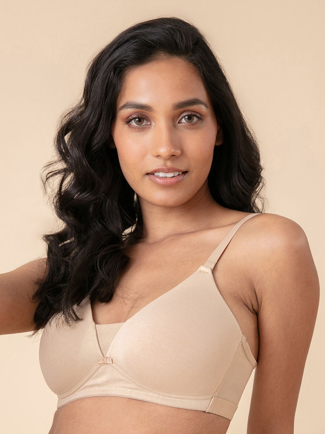 

Nykd By Nykaa Breathe Cotton Triangle Cup Padded Non Wired T-Shirt Bra NYB003, Beige