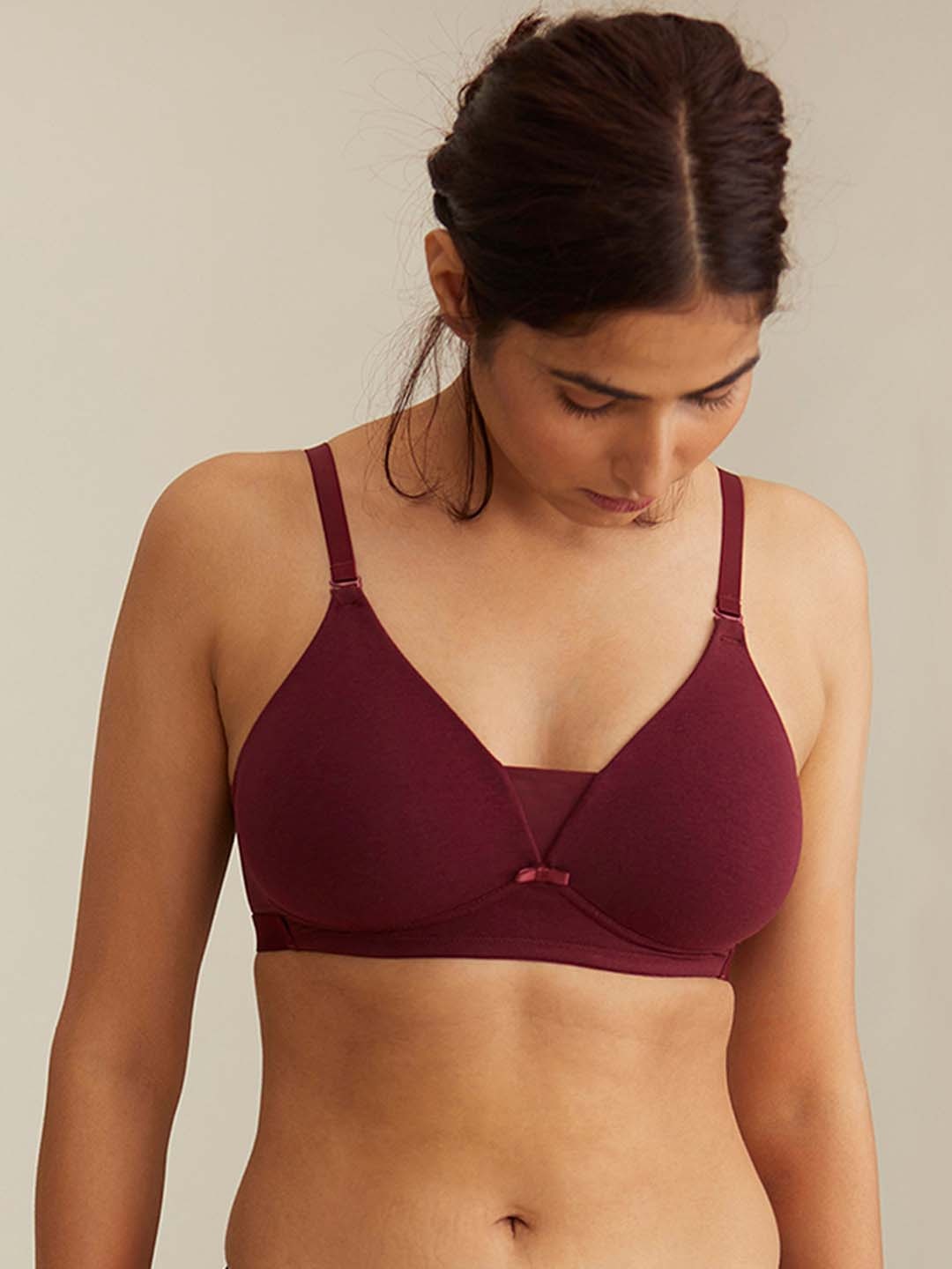 

Nykd By Nykaa Breathe Cotton Triangle Cup Padded Non Wired T-Shirt Bra NYB003, Maroon