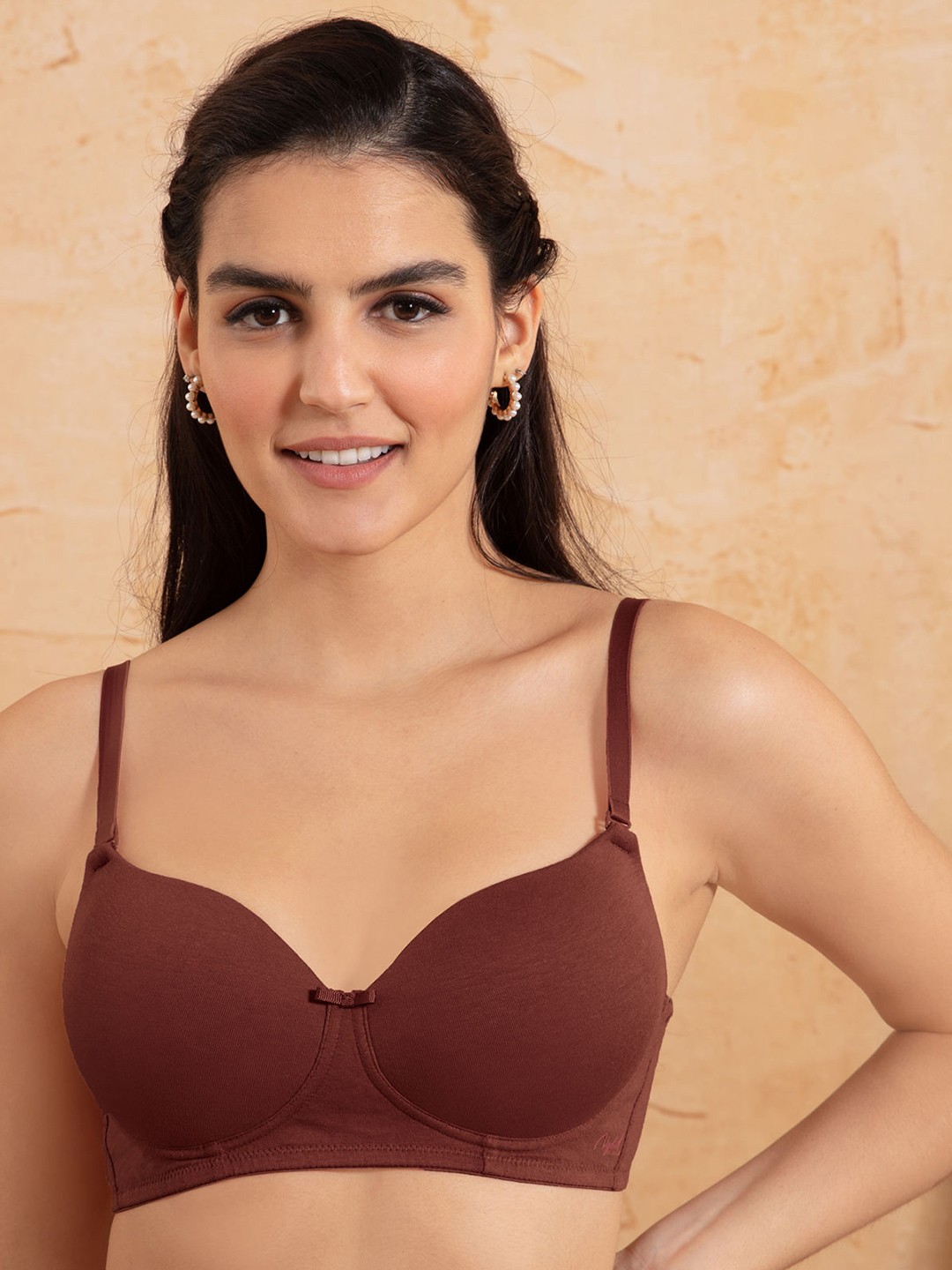 

Nykd By Nykaa Breathe Cotton All Day Comfort Padded Non Wired T-Shirt Bra Nyb198, Brown