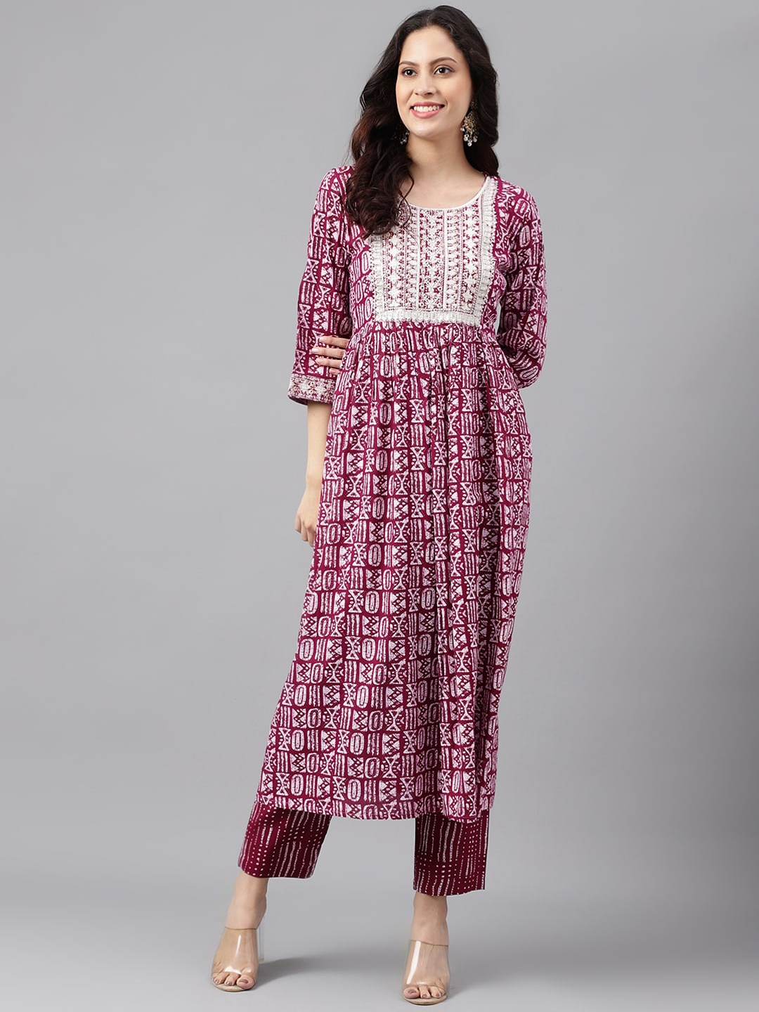 SAABHI Floral Embroidered Floral Pleated Gotta Patti Anarkali Kurta, Purple