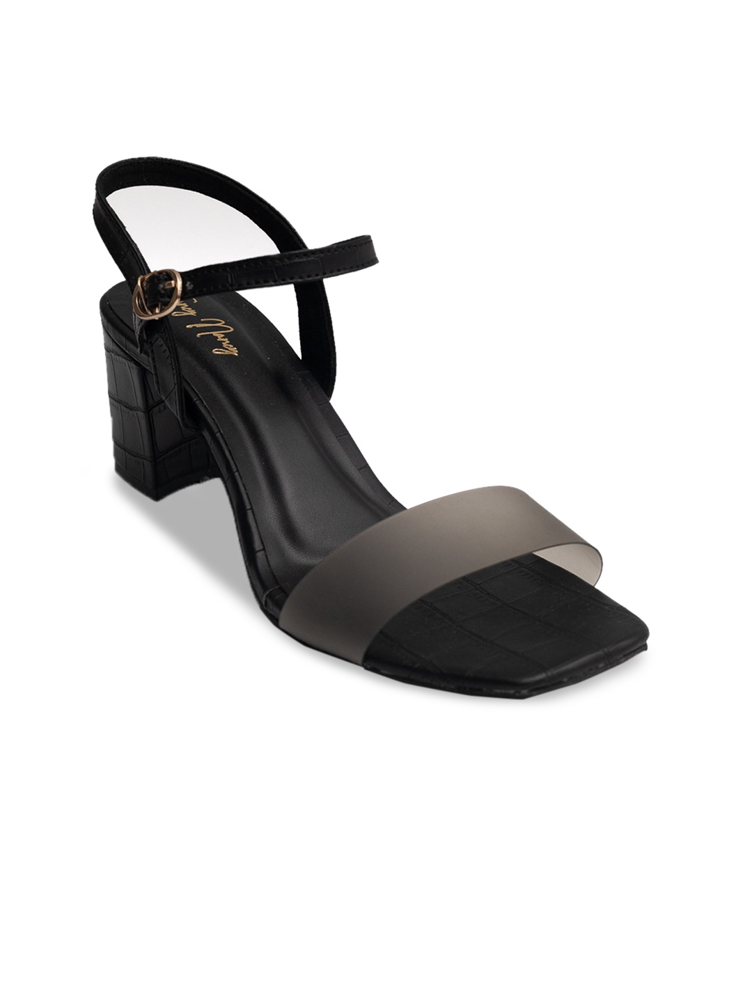 

Dapper Feet-Fancy Nancy Open Toe Block Heels With Buckle Closure, Black