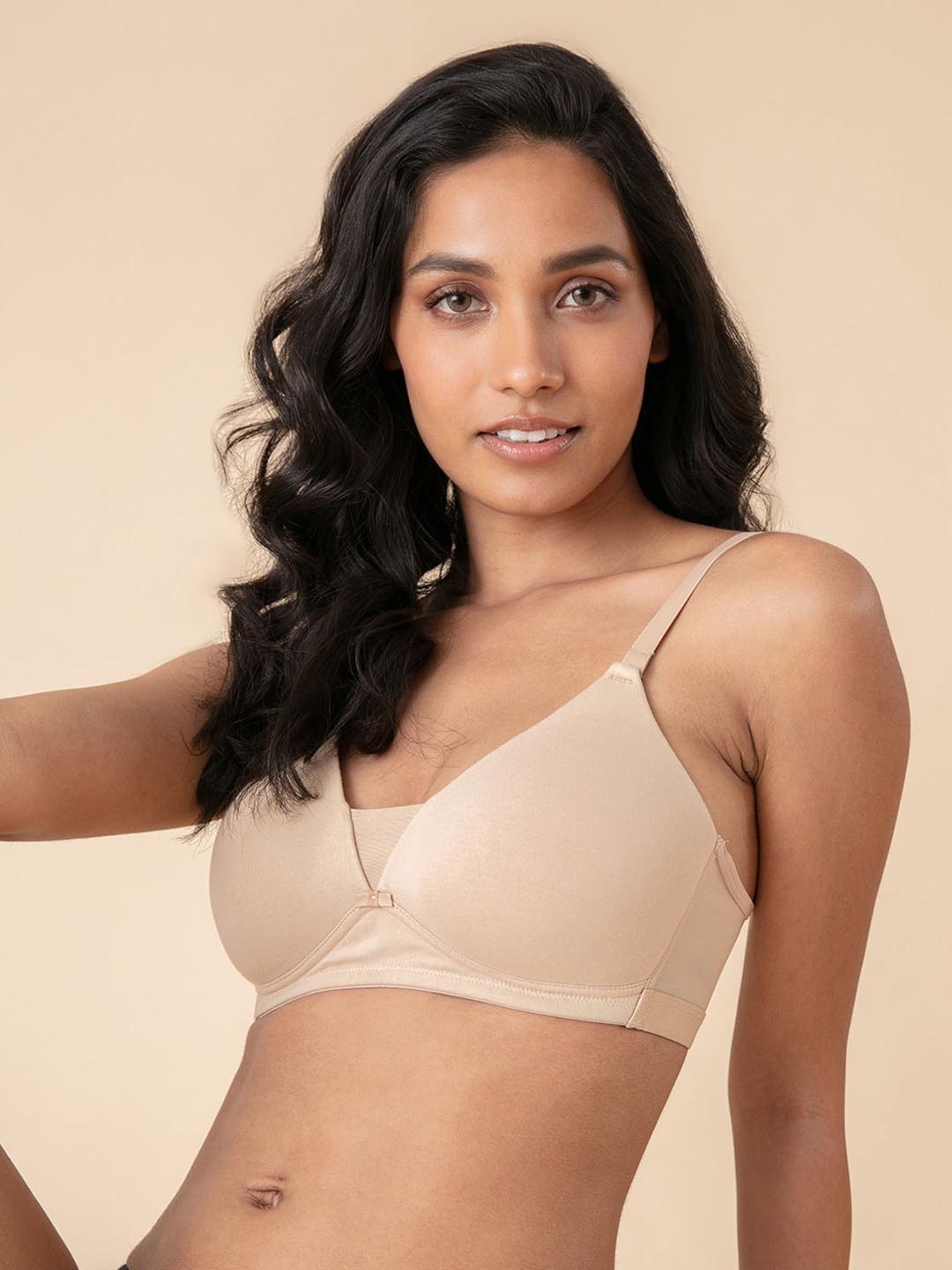 

Nykd By Nykaa Breathe Cotton Triangle Cup Padded Non Wired T-Shirt Bra NYB003, Beige