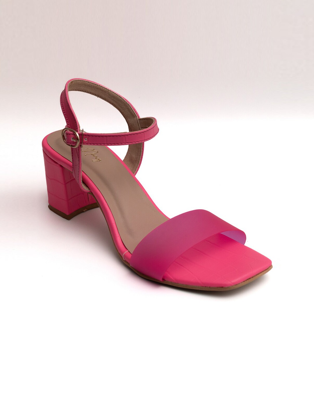 

Dapper Feet-Fancy Nancy Open Toe Block Heels With Backstrap, Pink