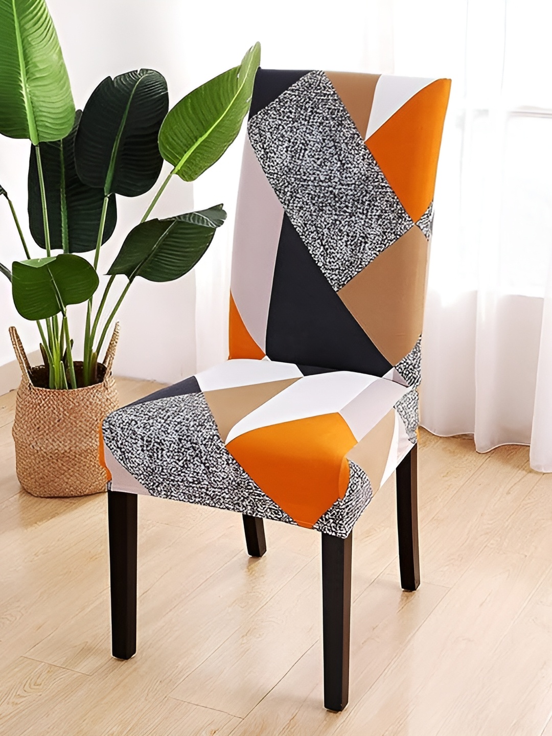 

TONY STARK Orange & White Geometric Printed Comfortable Chair Cover