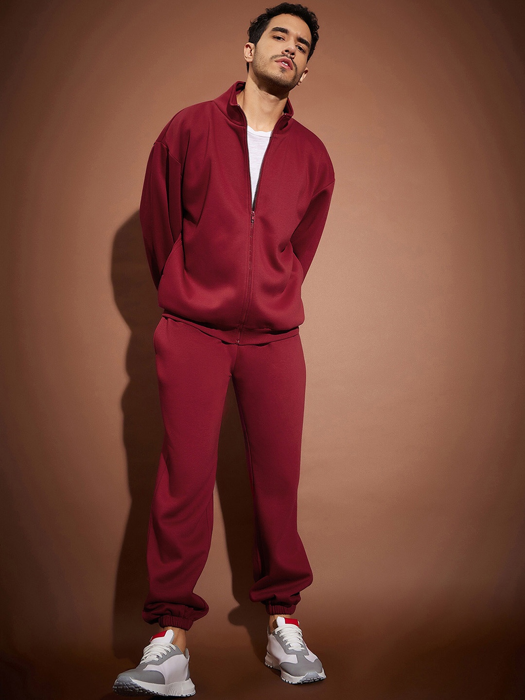 

MASCLN SASSAFRAS Maroon Mock Collar Sweatshirt & Joggers Co-Ords