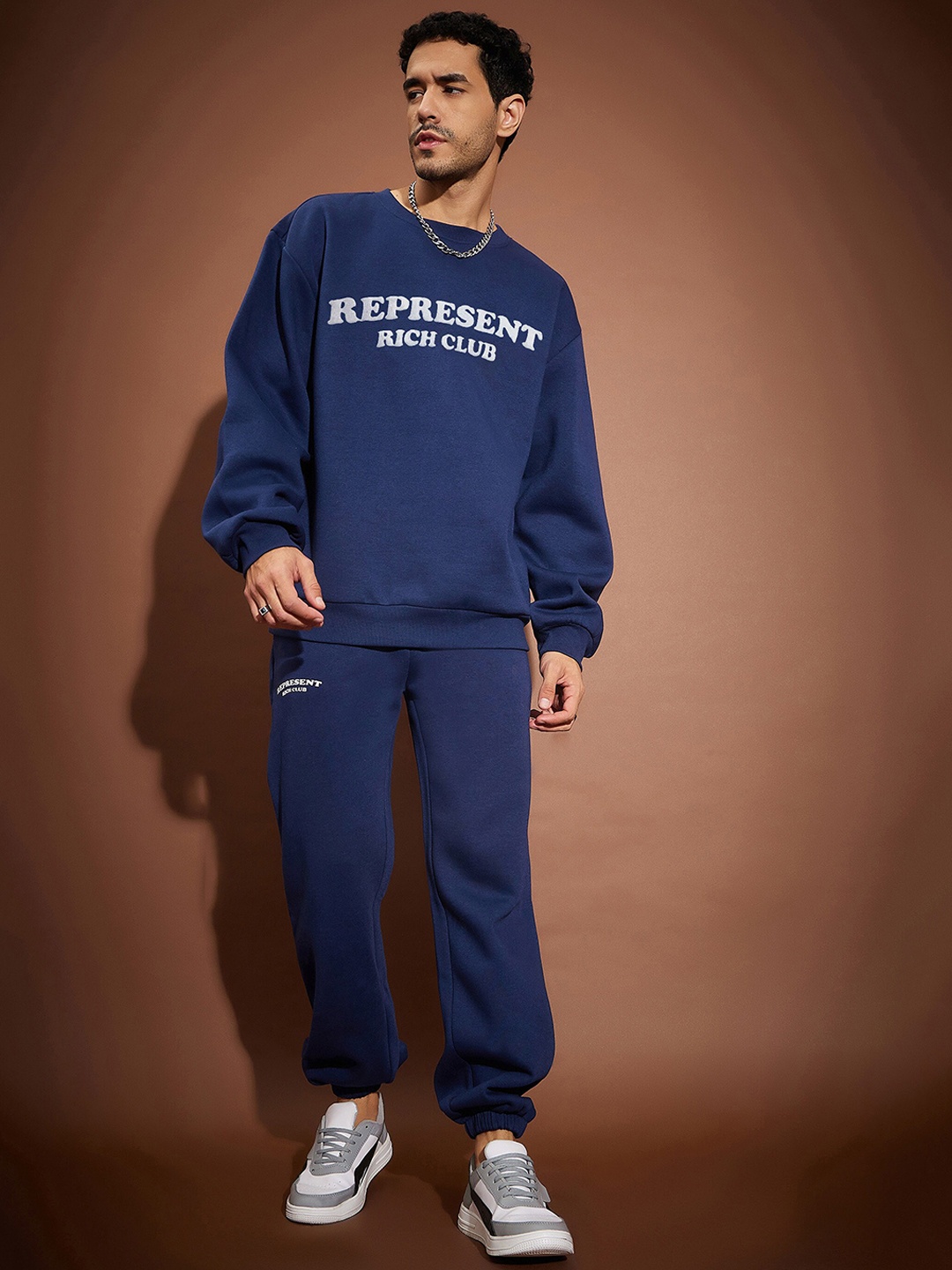

MASCLN SASSAFRAS Navy Blue Typography Printed Round Neck Sweatshirt & Joggers