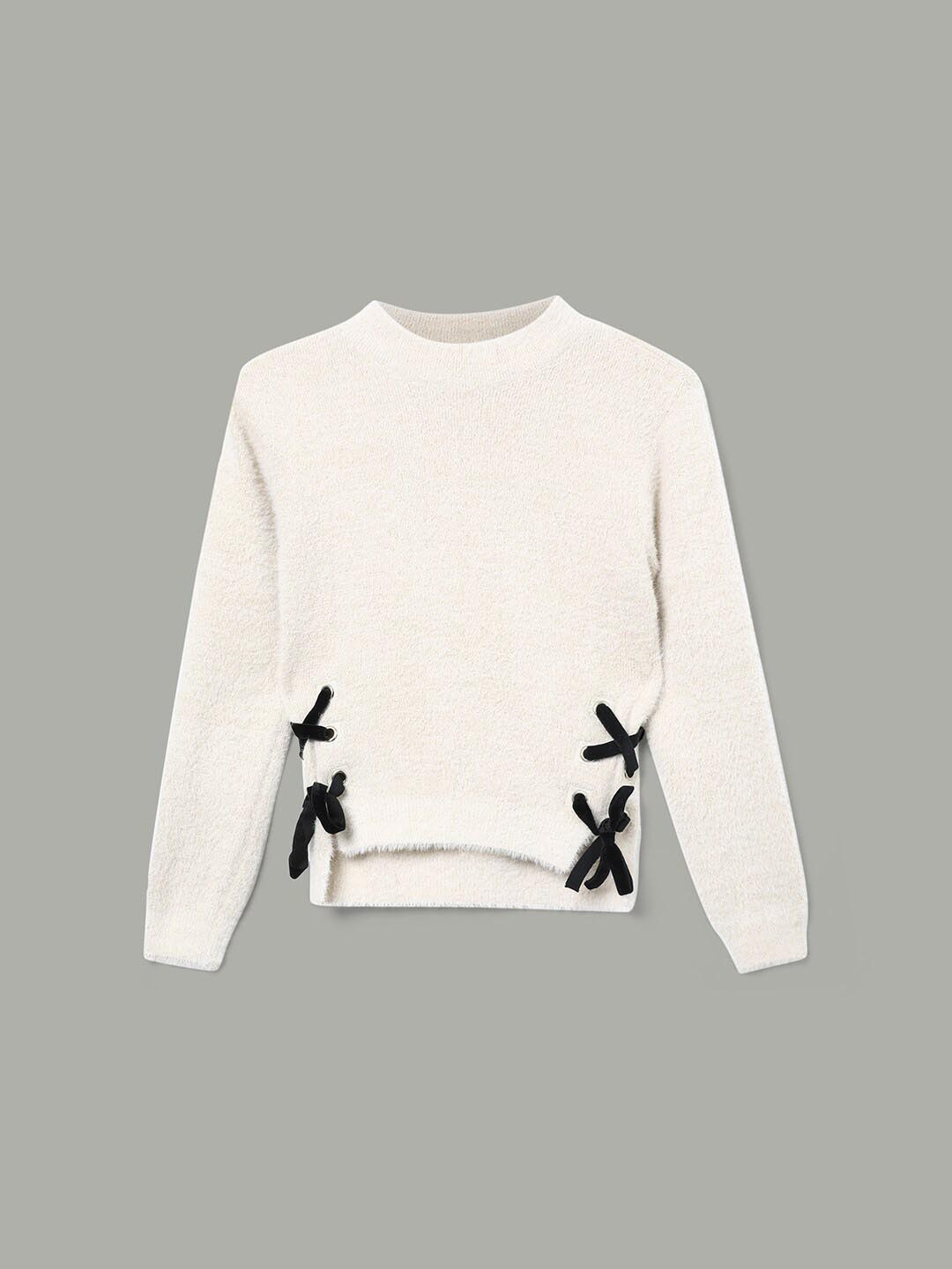 

Fame Forever by Lifestyle Girls Lace Up Detail Pullover Sweater, Beige
