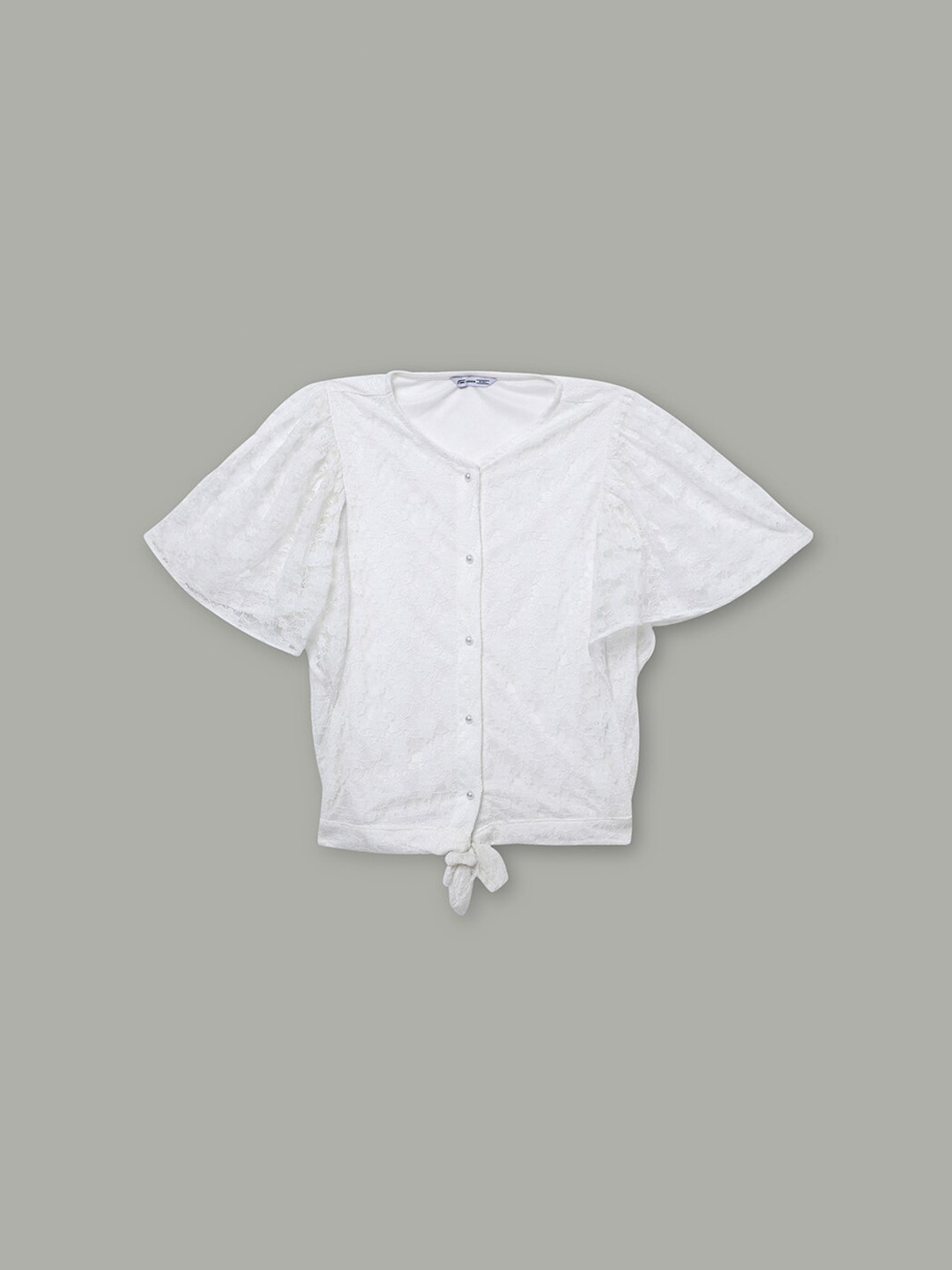 

Fame Forever by Lifestyle Girls Self Design Flared Sleeves Tie-Ups Cotton Regular Top, White