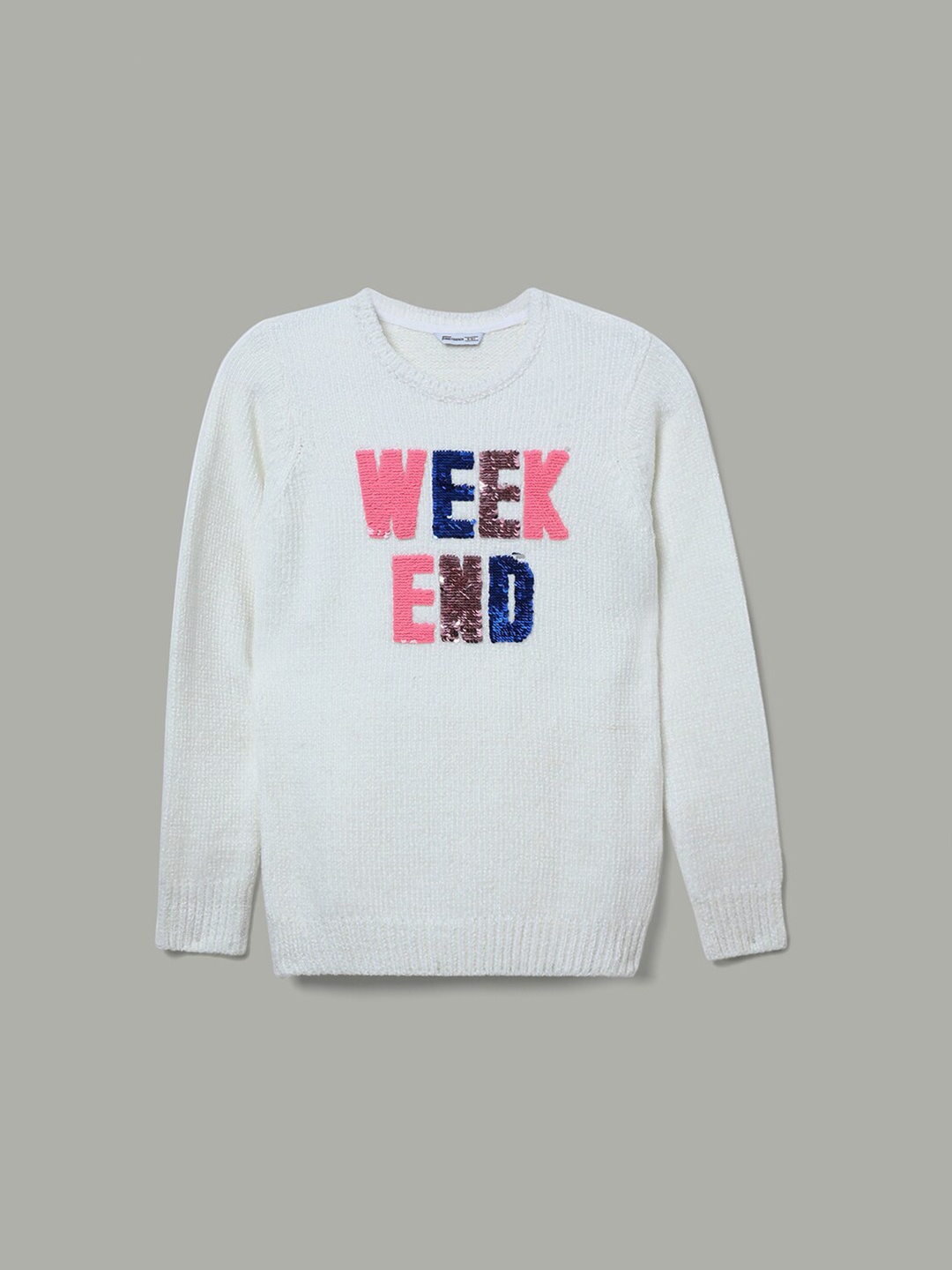 

Fame Forever by Lifestyle Girls Typography Self Design Pullover Sweater, White
