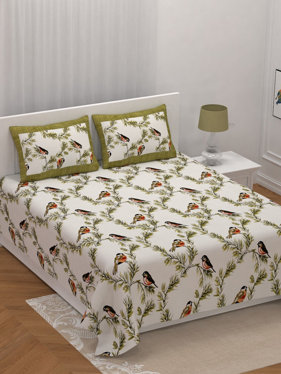 

LIVING ROOTS Double King Size Jaipur Block Print Cotton Double Bedsheet & 2 Pillow Covers, White