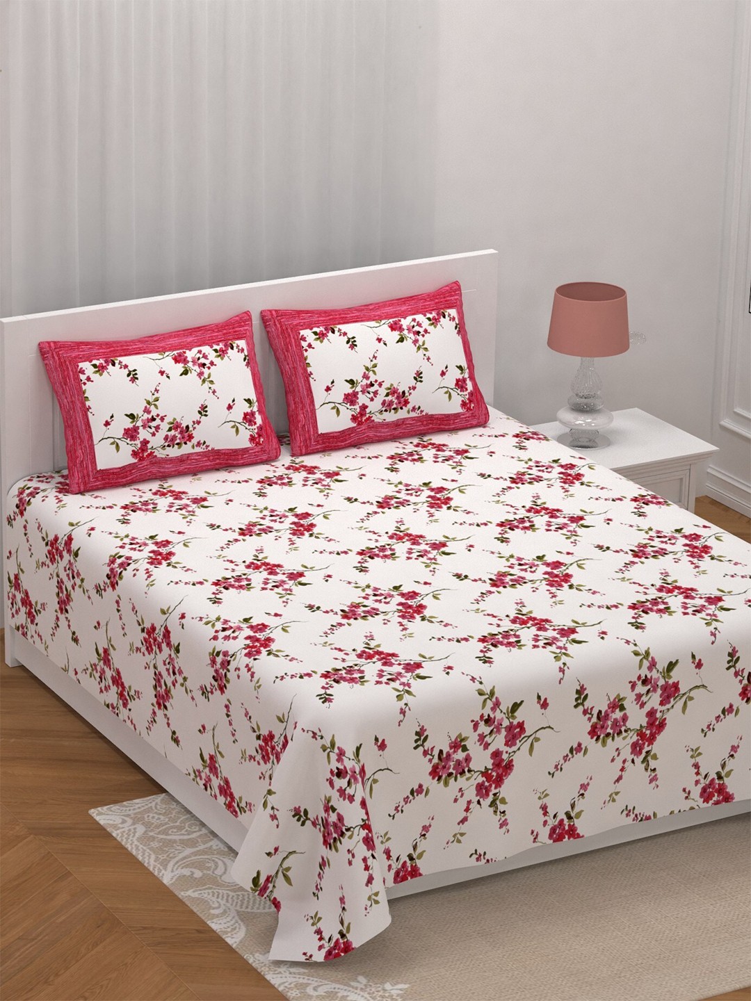 

LIVING ROOTS Double King Size Jaipur Block Print Cotton Double Bedsheet & 2 Pillow Covers, White