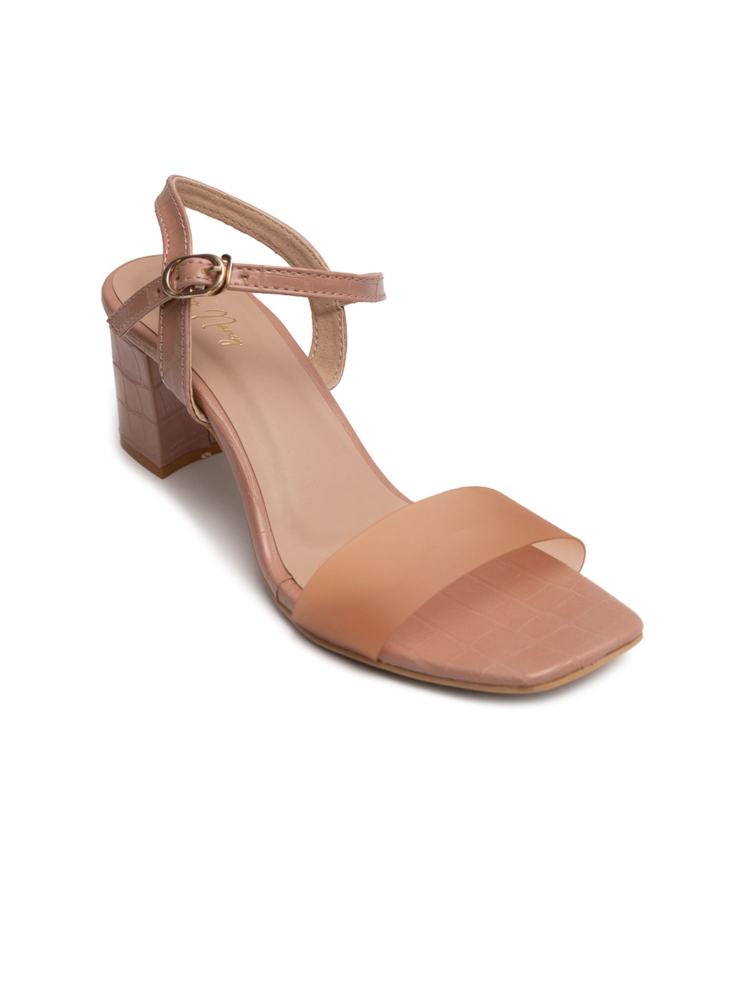 

Dapper Feet-Fancy Nancy Open Toe Block Heels, Peach