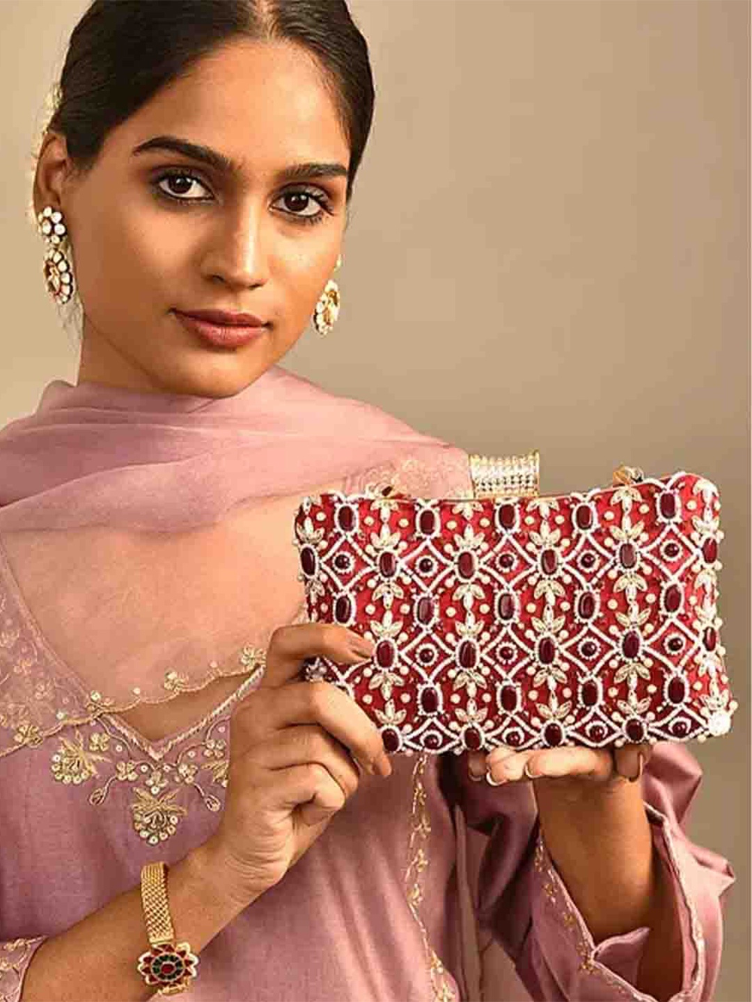 

Jalwa Art Embellished Purse Clutch, Maroon
