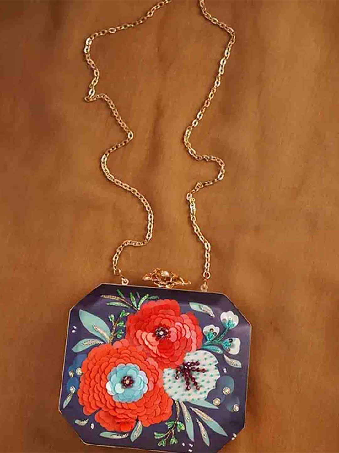 

Jalwa Art Embellished Box Clutch, Blue