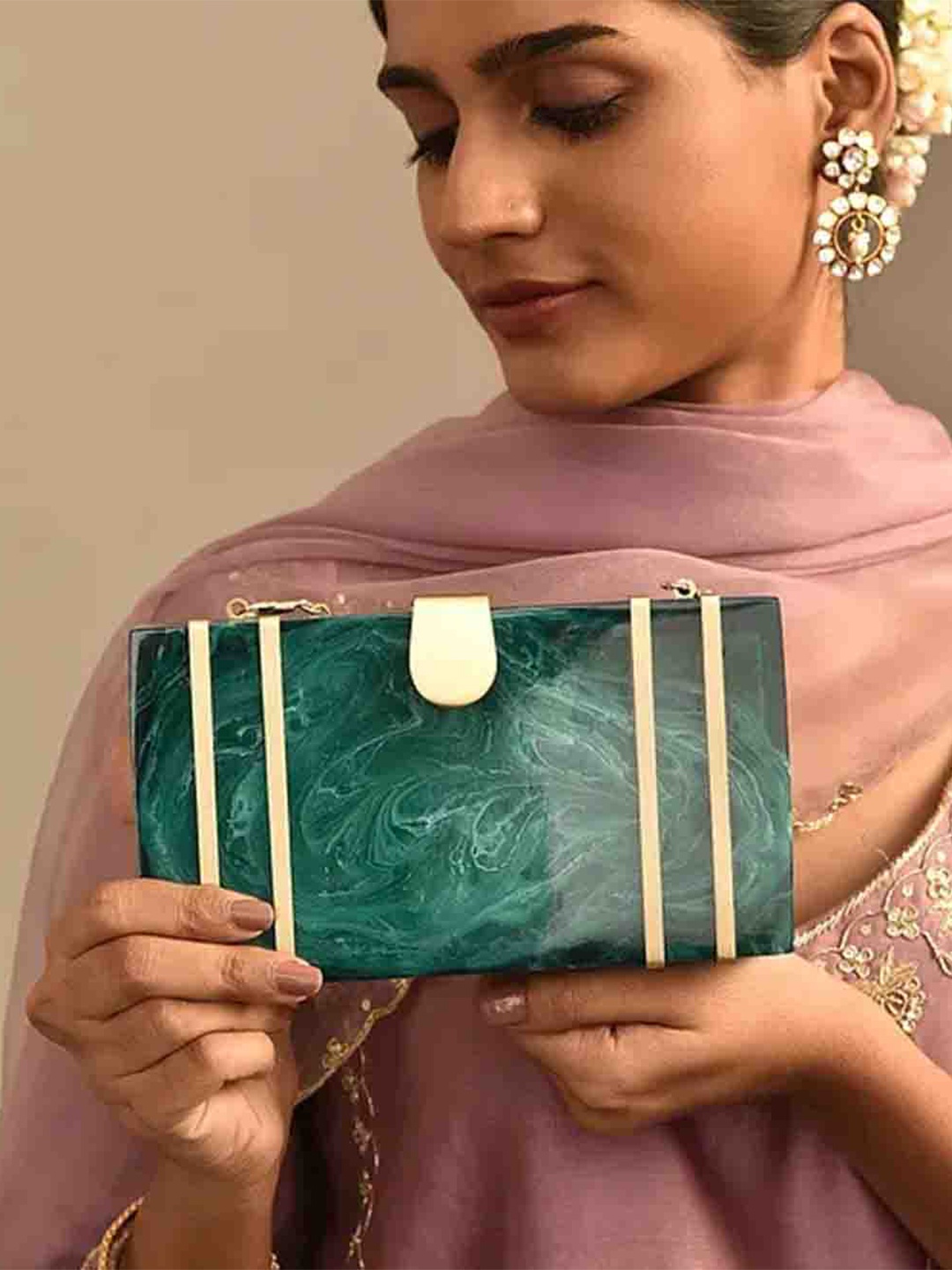 

Jalwa Art Printed Box Clutch, Green