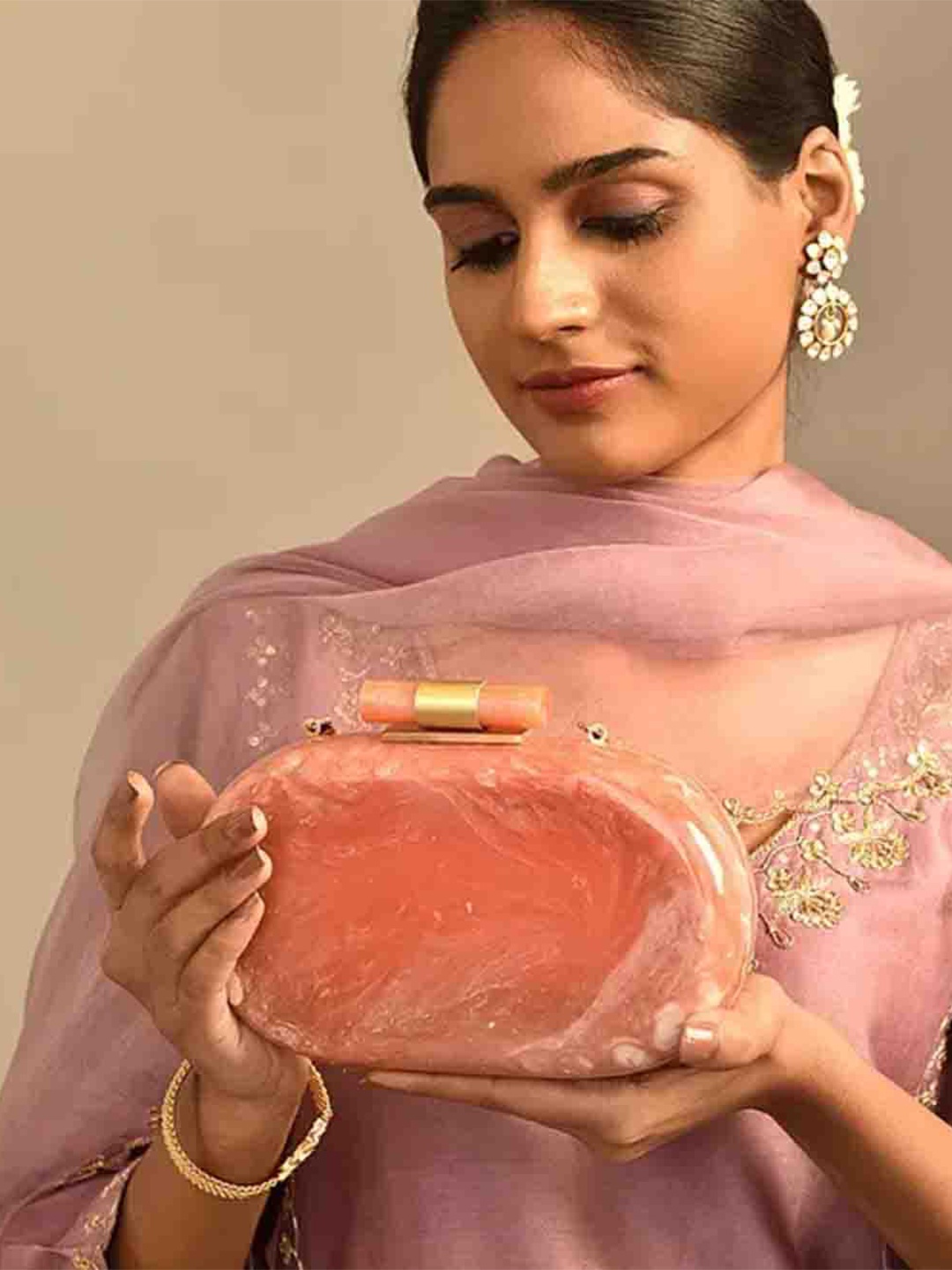

Jalwa Art Gold-Toned Purse Clutch, Peach