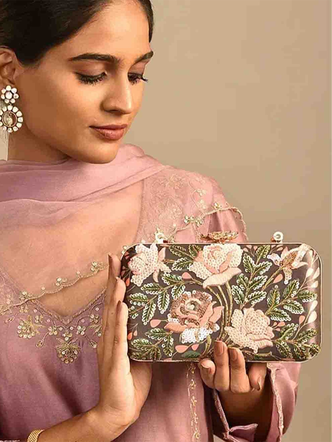 

Jalwa Art Embellished Box Clutch, Pink