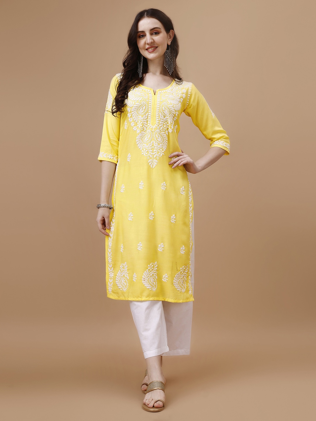 

SAZRIKA Floral Embroidered Straight Kurta, Yellow