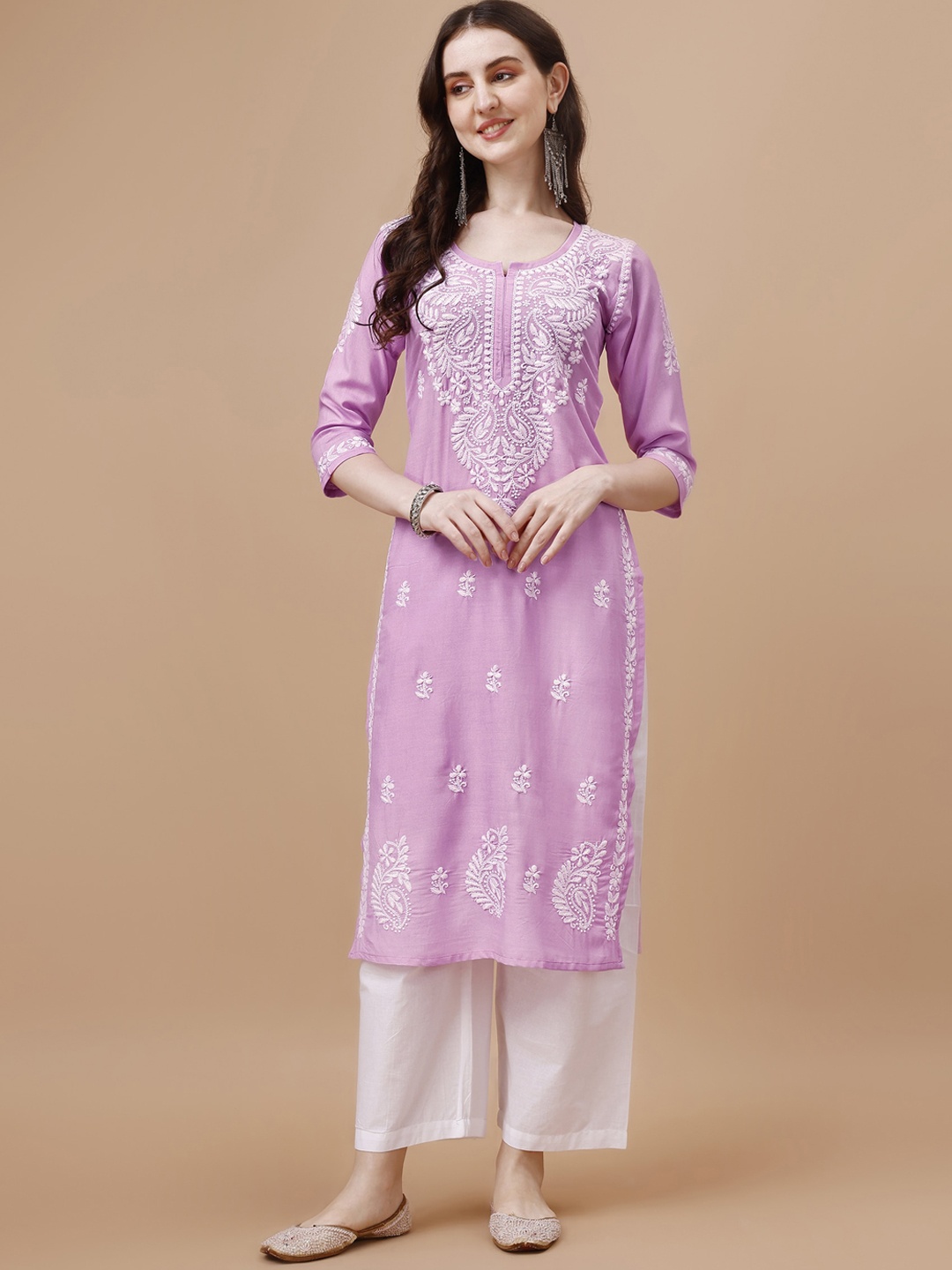 

SAZRIKA Floral Embroidered Straight Kurta, Lavender