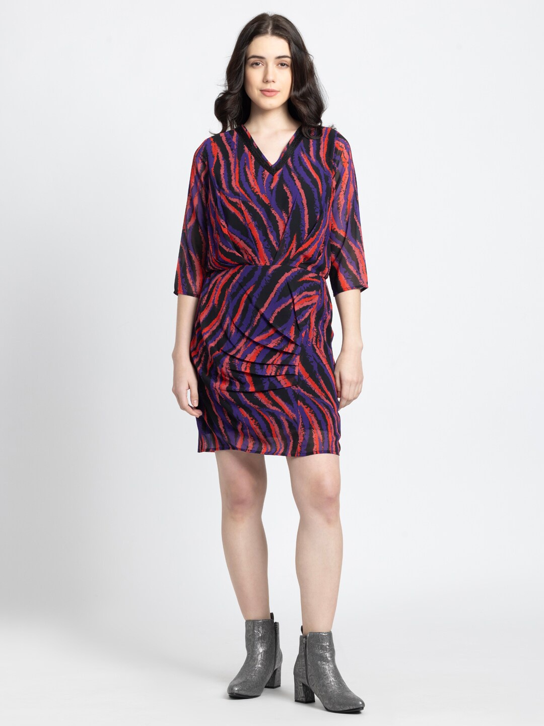 

SHAYE Abstract Printed Pleated Sheath Dress, Purple