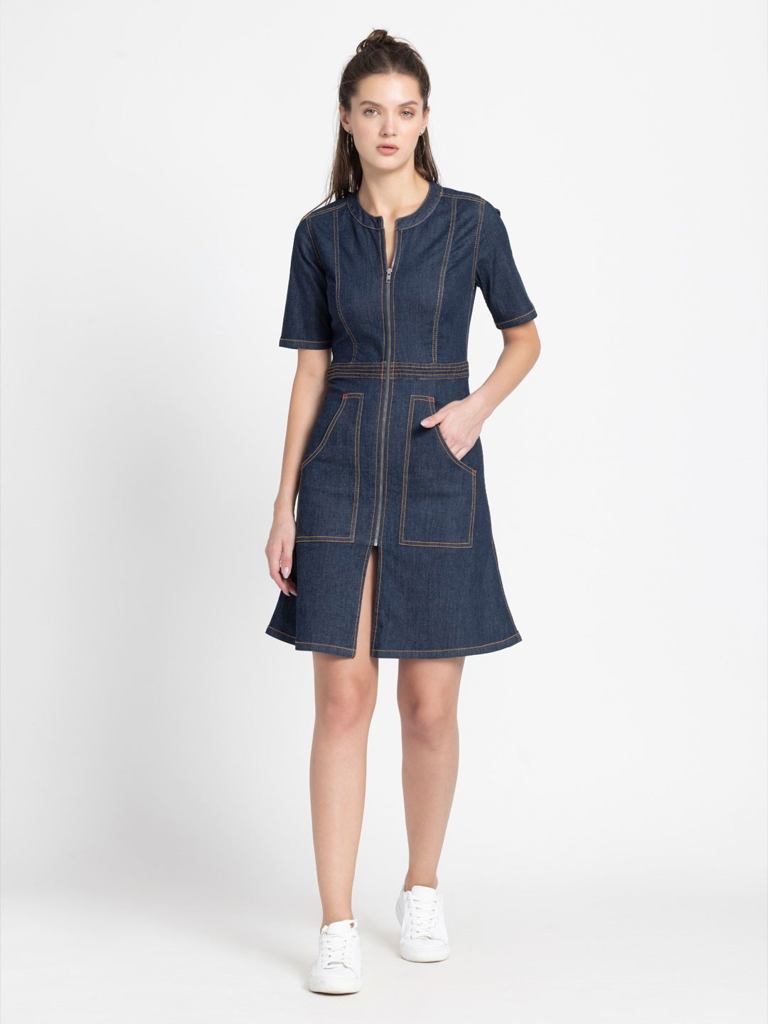 

SHAYE Cotton A-Line Dress, Blue