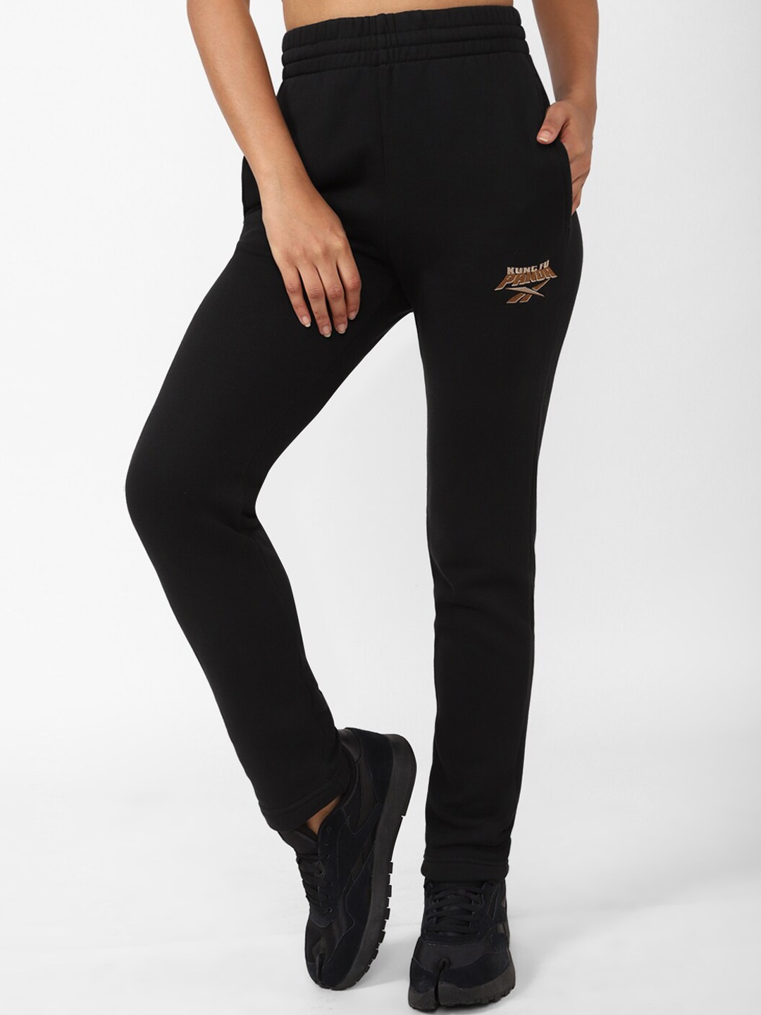 

Reebok Women Classics Kung Fu Panda Printed Pure Cotton Track Pants, Black