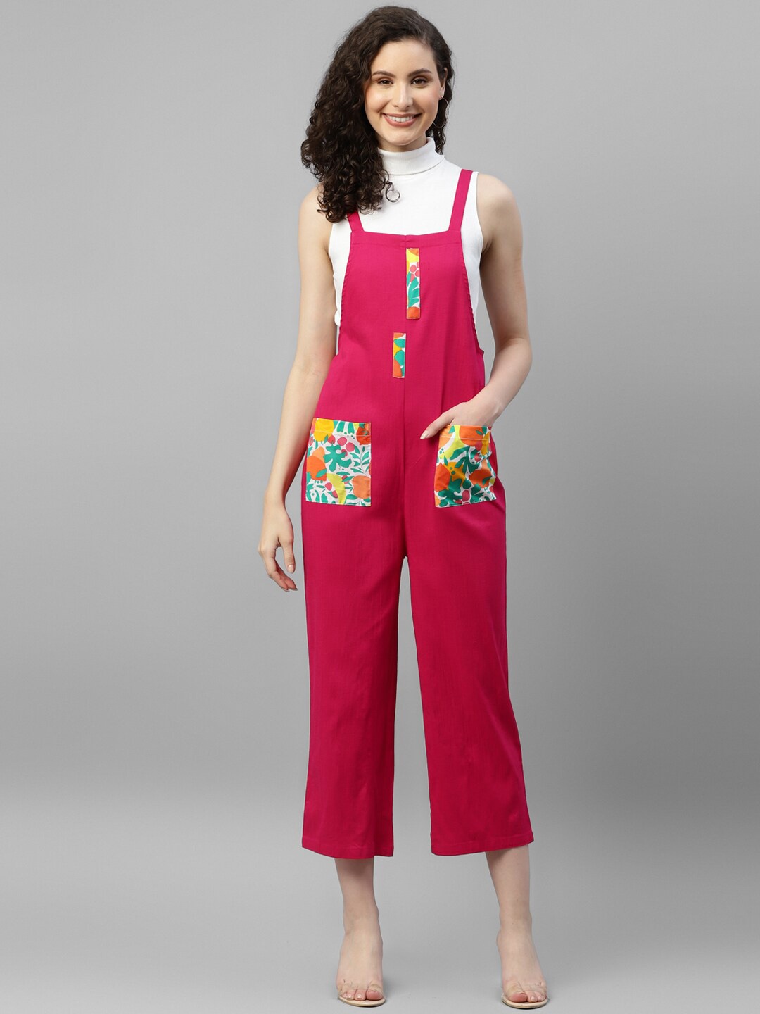 

DEEBACO Shoulder Straps Sleeveless Culotte Jumpsuit, Magenta