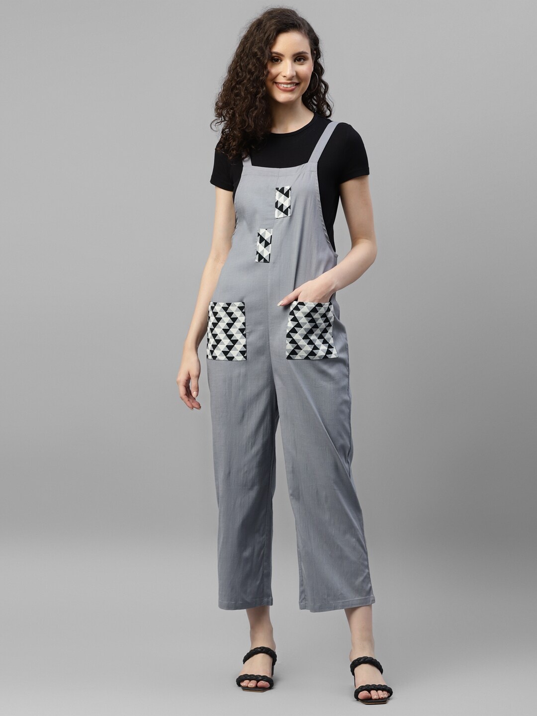 

DEEBACO Shoulder Straps Sleeveless Culotte Jumpsuit, Grey