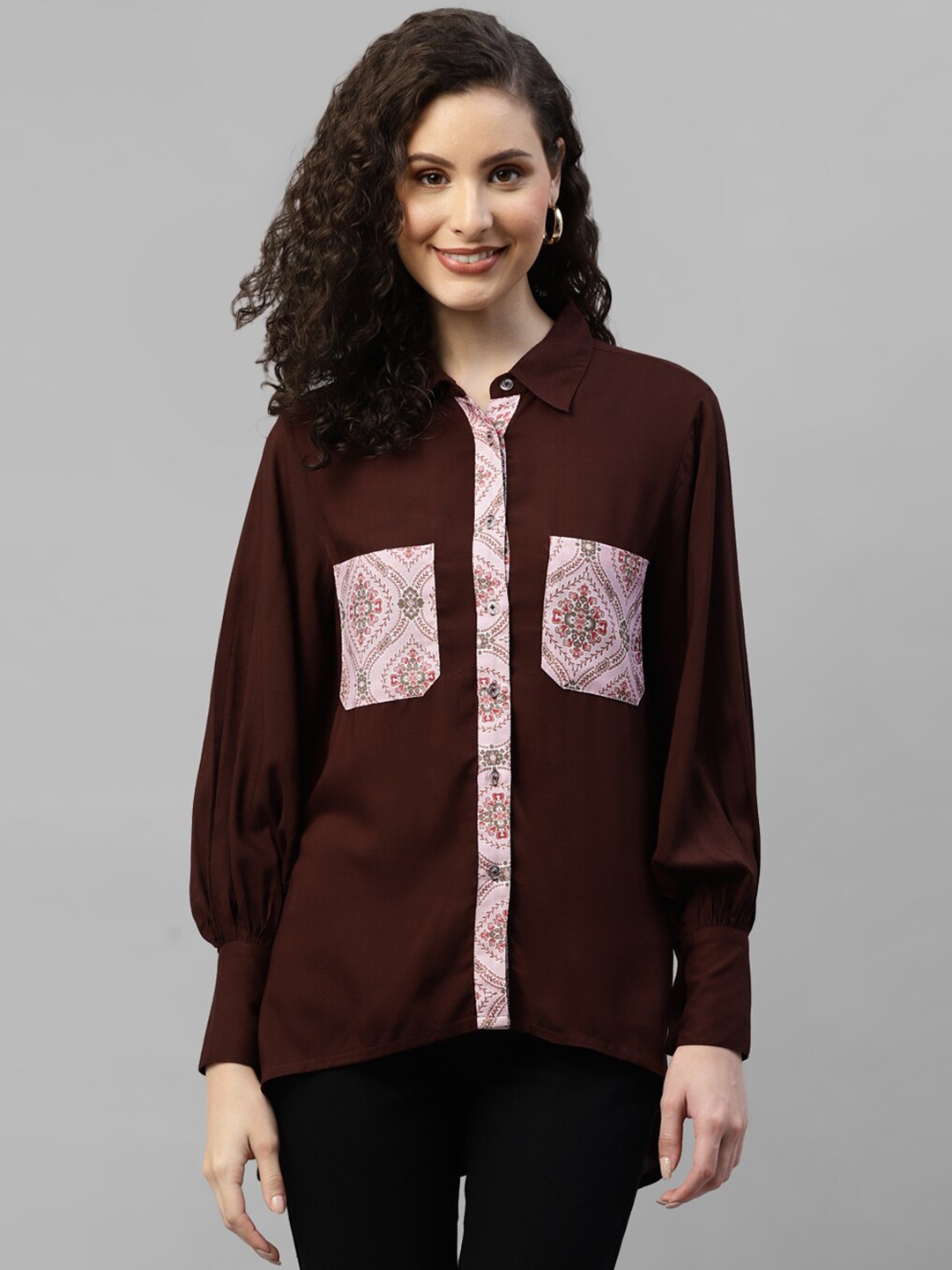 

DEEBACO Classic Cuffed Sleeves Casual Shirt, Brown