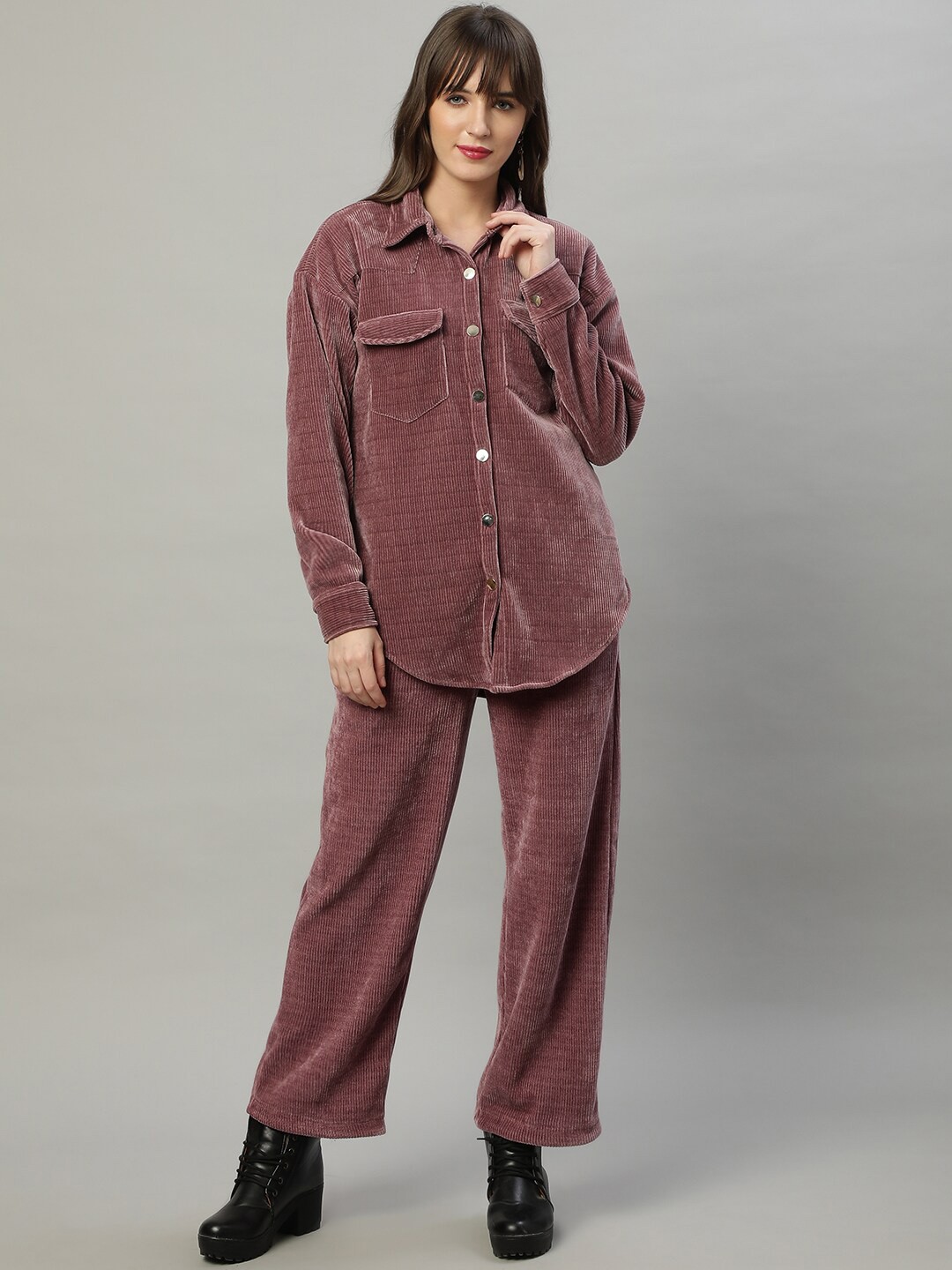 

DELAN Self Designed Shirt With Trousers, Mauve