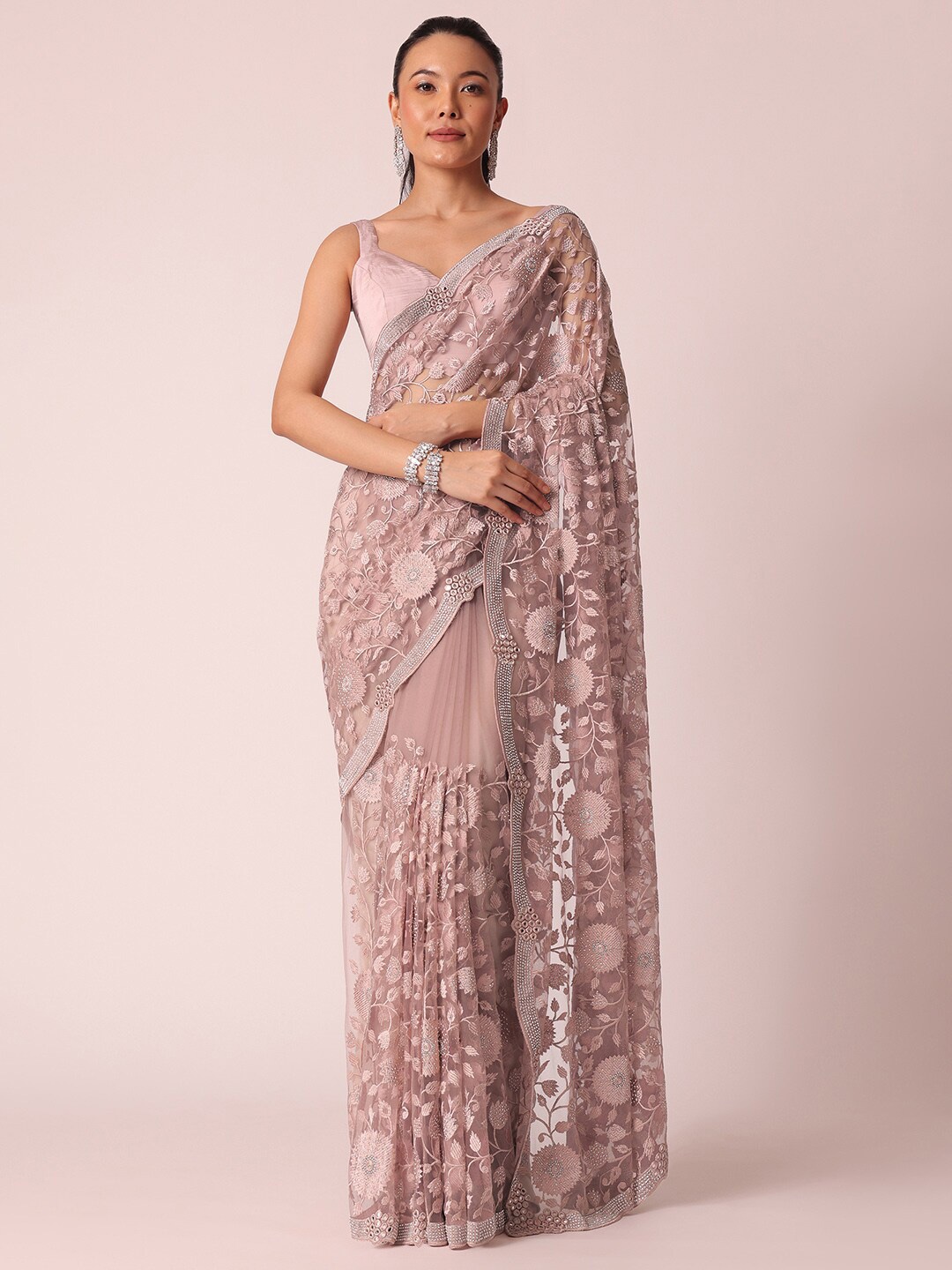 

KALKI Fashion Floral Embroidered Organza Saree, Peach