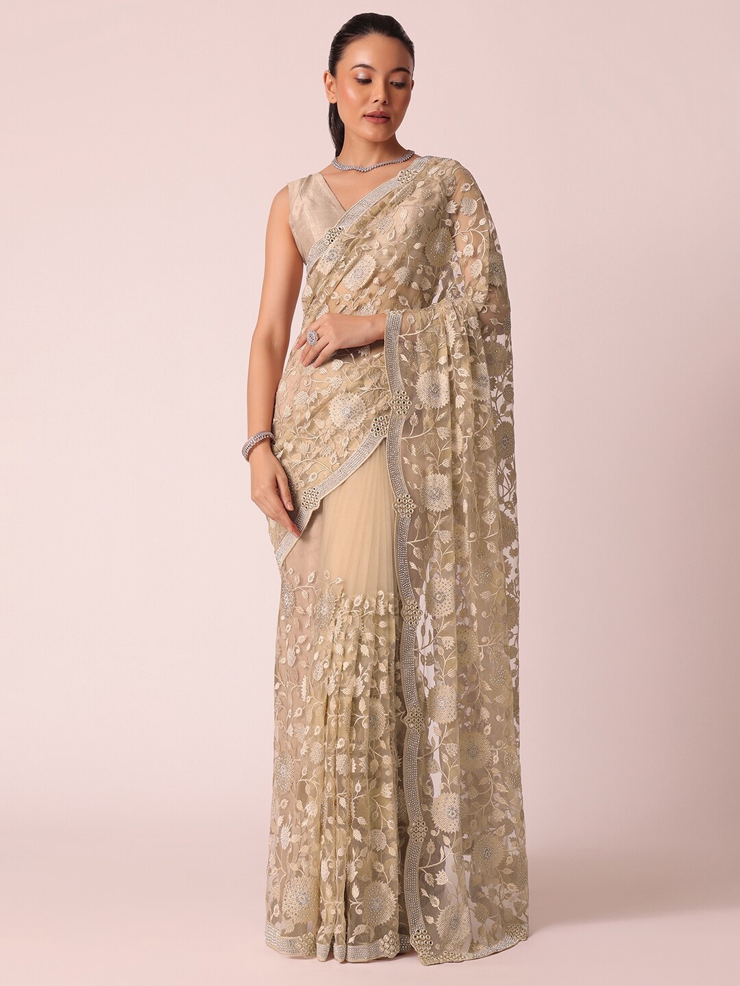 

KALKI Fashion Ethnic Motifs Embroidered Organza Saree, Gold
