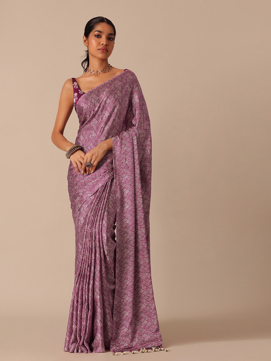 

KALKI Fashion Geometric Printed Satin Saree, Purple